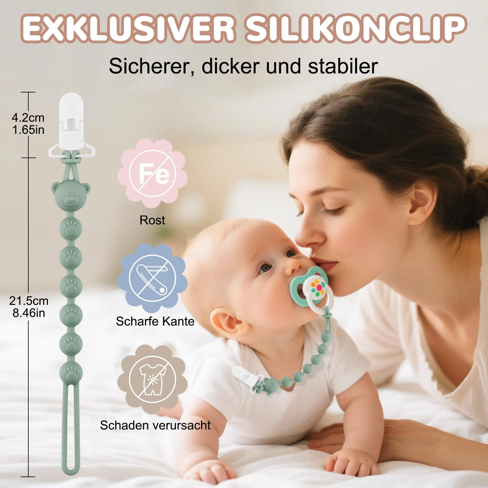 Zestaw 4 silikonowych łańcuszków na smoczek dla niemowląt, z klipsem zabezpieczającym, dla chłopców i dziewczynek, łańcuszek na pacyfir i klips na smoczek, łatwy do czyszczenia, łańcuszki na