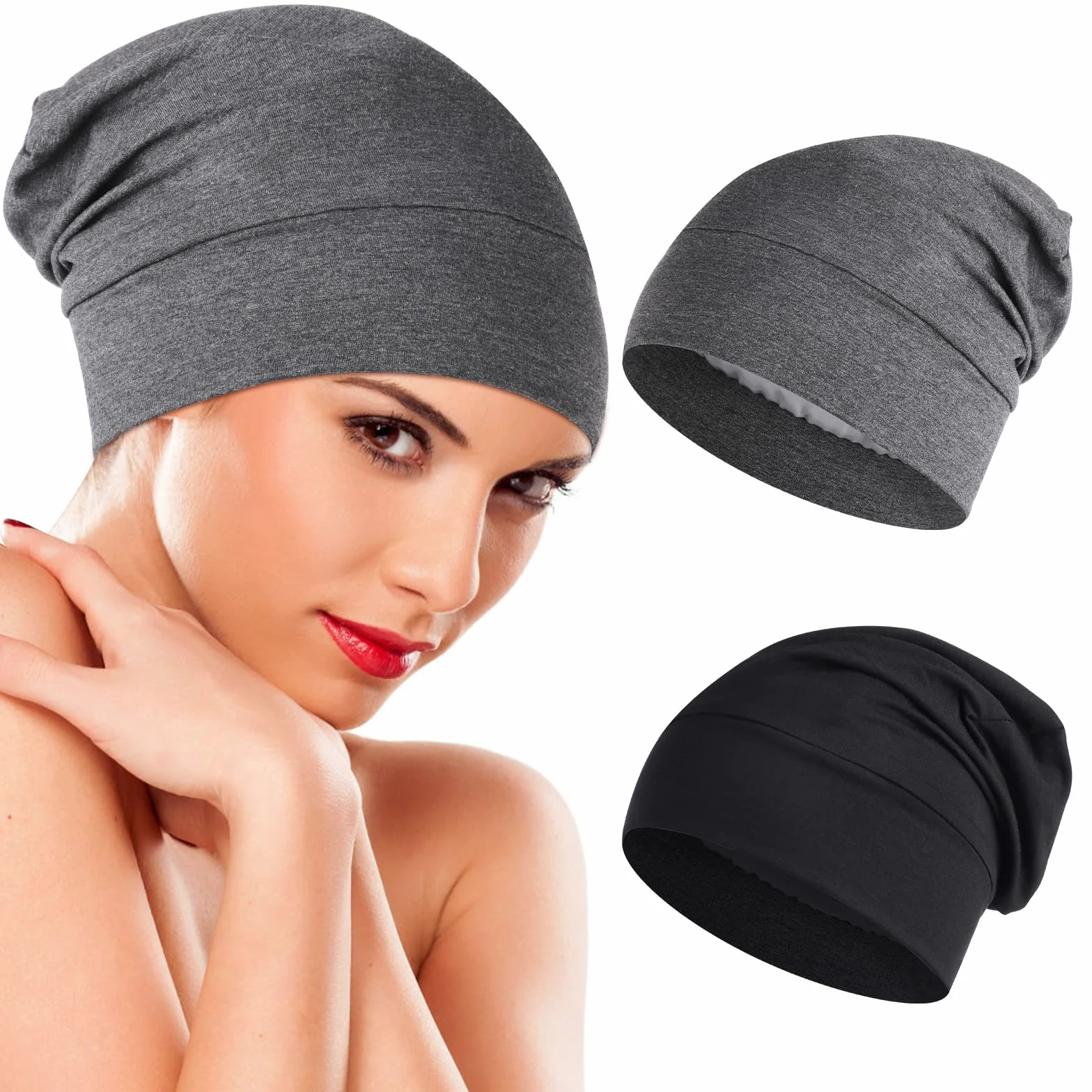 WLLHYF Jedwabna Czapka do Spania, 2 Sztuki, Miękkie Opaski do Włosów z Satyną Podszewką, Regulowany Turban, Pielęgniarska Czapka dla Kręconych Włosów, Chemioterapia, dla Kobiet