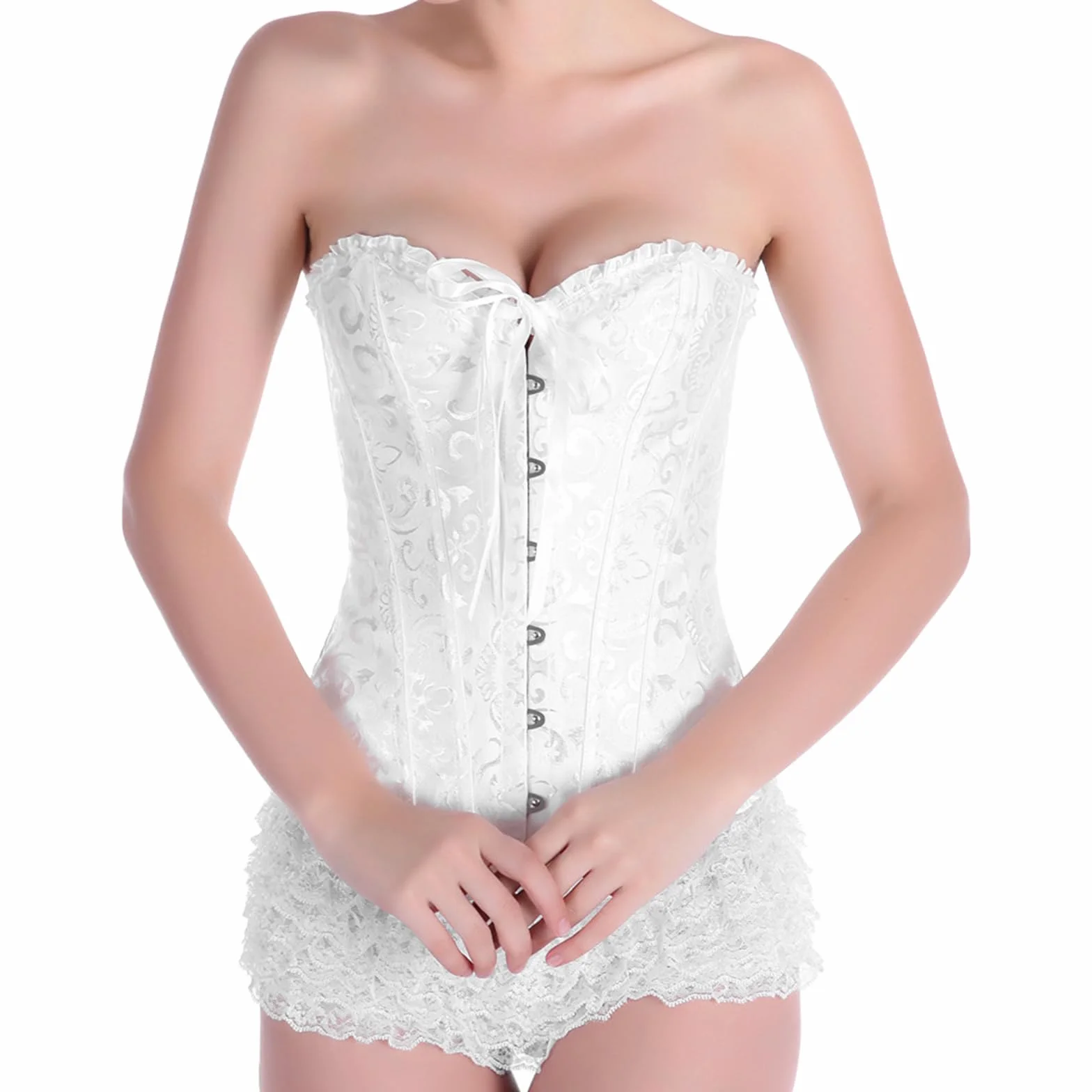 SHEKINI Gorset damski koronkowy w talii Cincher pod biustem żakardowy Crop Top Body Shaper wyszczuplający brzuch gotycki vintage