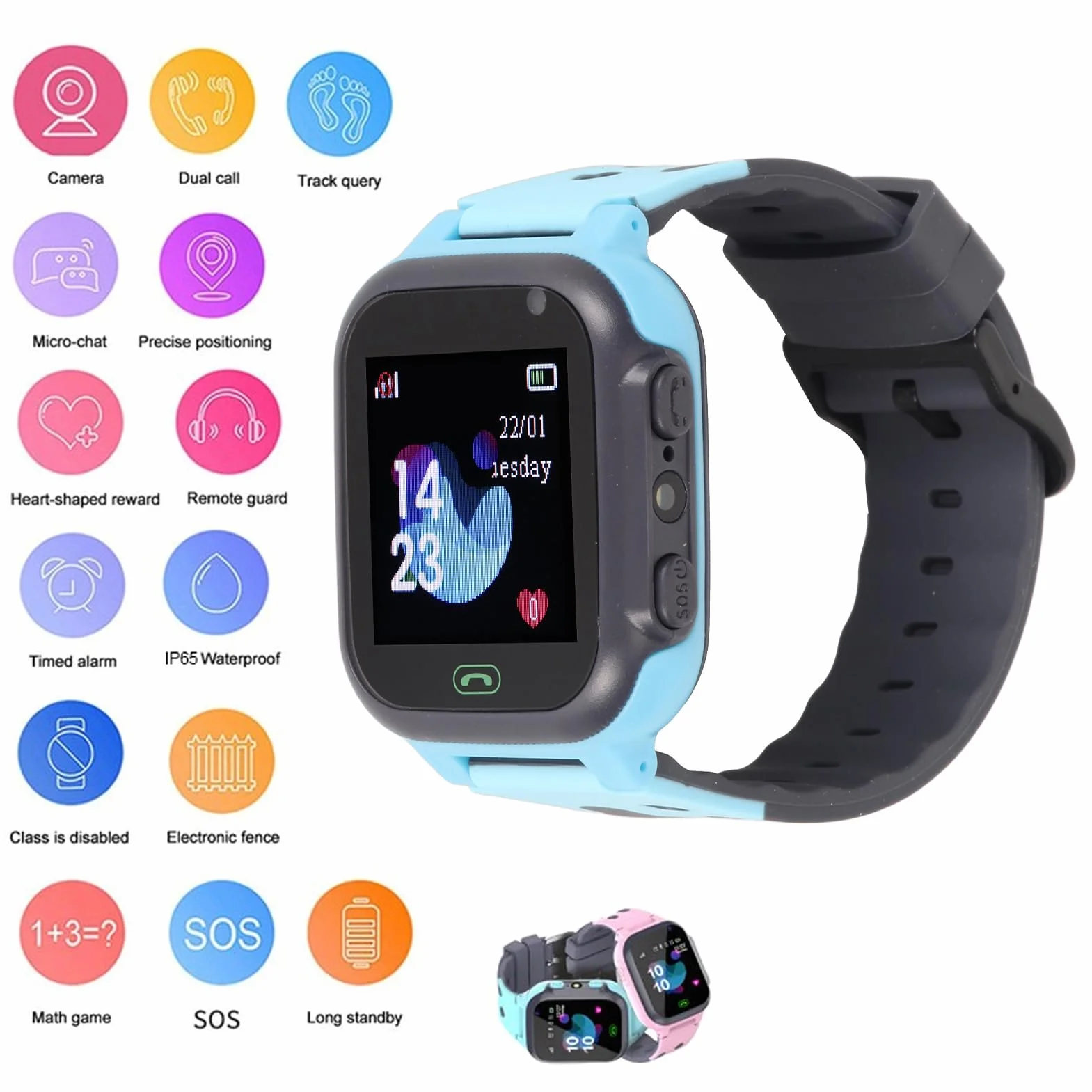 1,44-calowy Smartwatch dla Dzieci, 2-kierunkowe Połączenia Głosowe Inteligentny Zegarek dla Dzieci z Pozycjonowaniem LBS w Czasie Rzeczywistym, Ekran Dotykowy, IP65, Tryb Klasowy