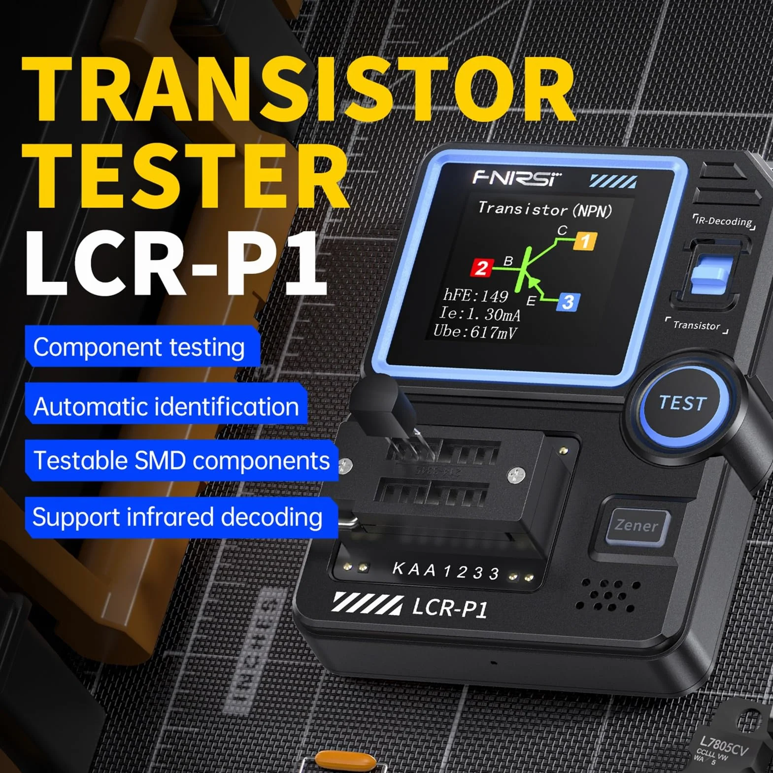 DEWIN LCR-P1 Tester tranzystorowy, wielofunkcyjny tester tranzystorowy Kondensator, rezystor i tranzystor Elektroniczny tester elementów obwodu