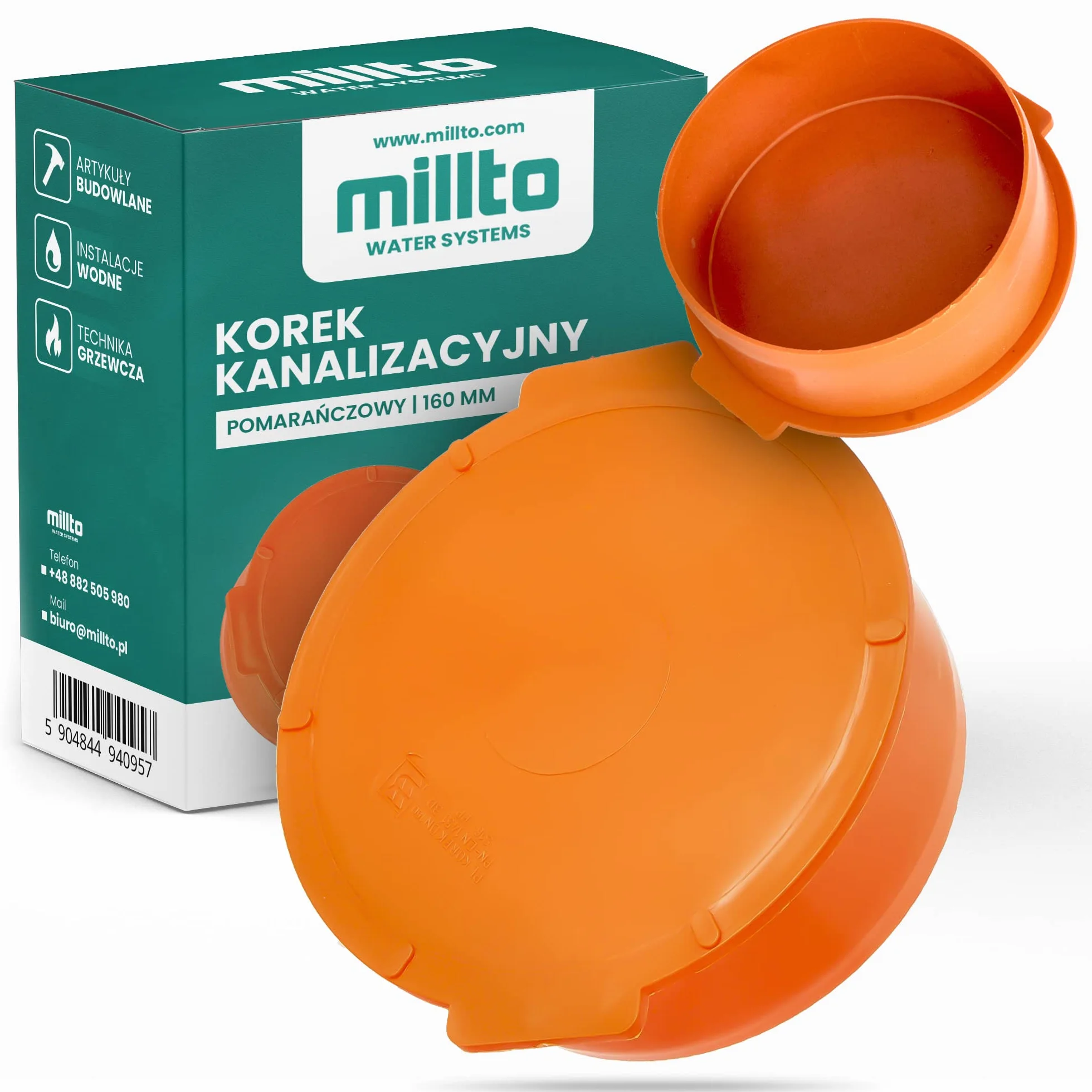 Korek Kanalizacyjny Ø DN 160 mm Pomarańczowy Do Rury Odpływowej Tworzywo Sztuczne PVC PP Pokrywa Zaślepka Kanalizacyjna