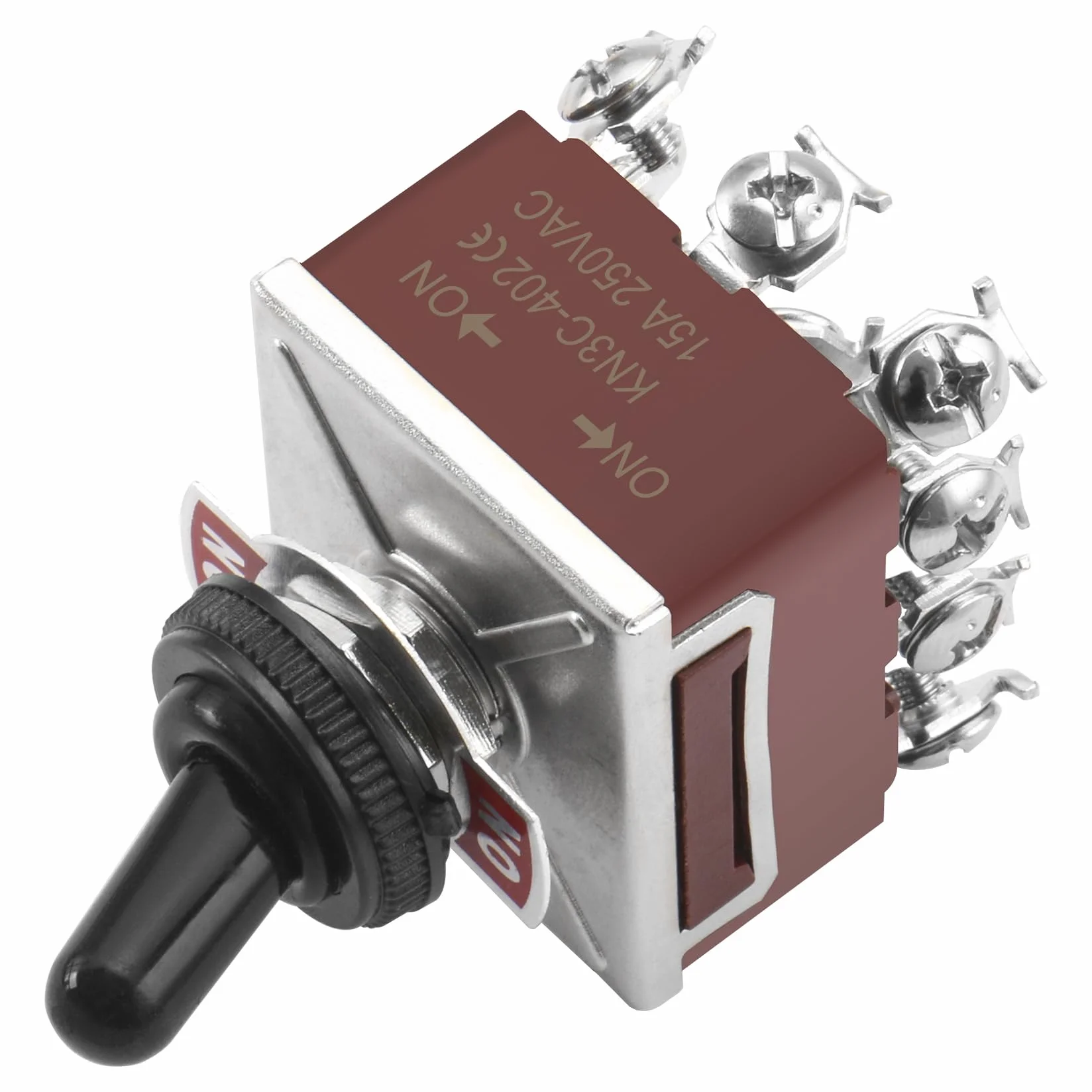 Heschen KN3C-402 metalowy przełącznik dźwigniowy, dwubiegunowy podwójny przełącznik przełączający (4PDT), ON/ON 2 pozycje, 15 A 250 V AC, 10 A 380 VAC, CE, z wodoszczelną pokrywą