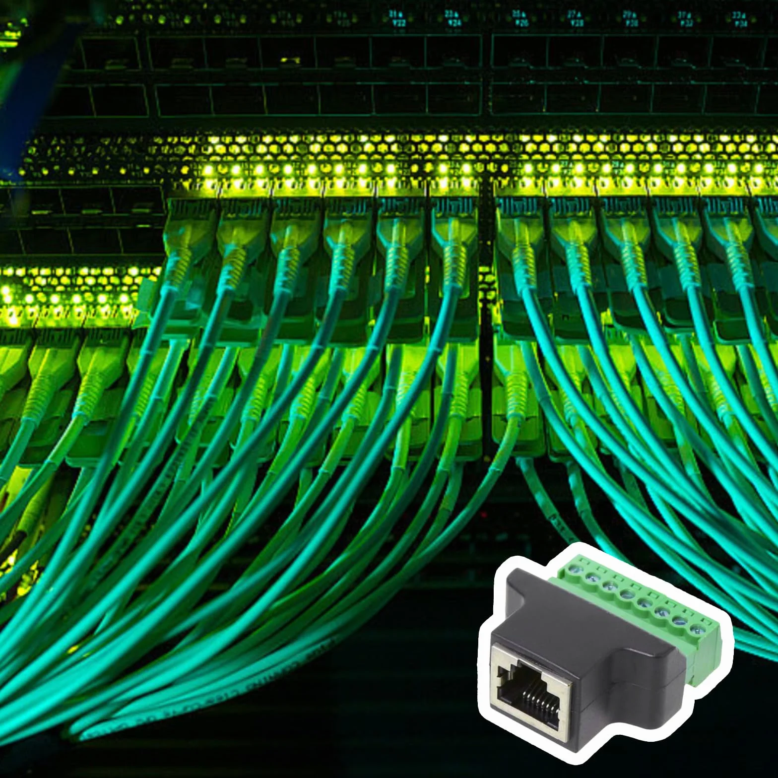 2 sztuki adapterów zaciskowych RJ45, gniazdo RJ45 do bloku zacisków zaciskowych 8-pinowych, złącze Ethernet, odpowiednie do kamer CCTV, cyfrowych DVR, urządzeń sieciowych