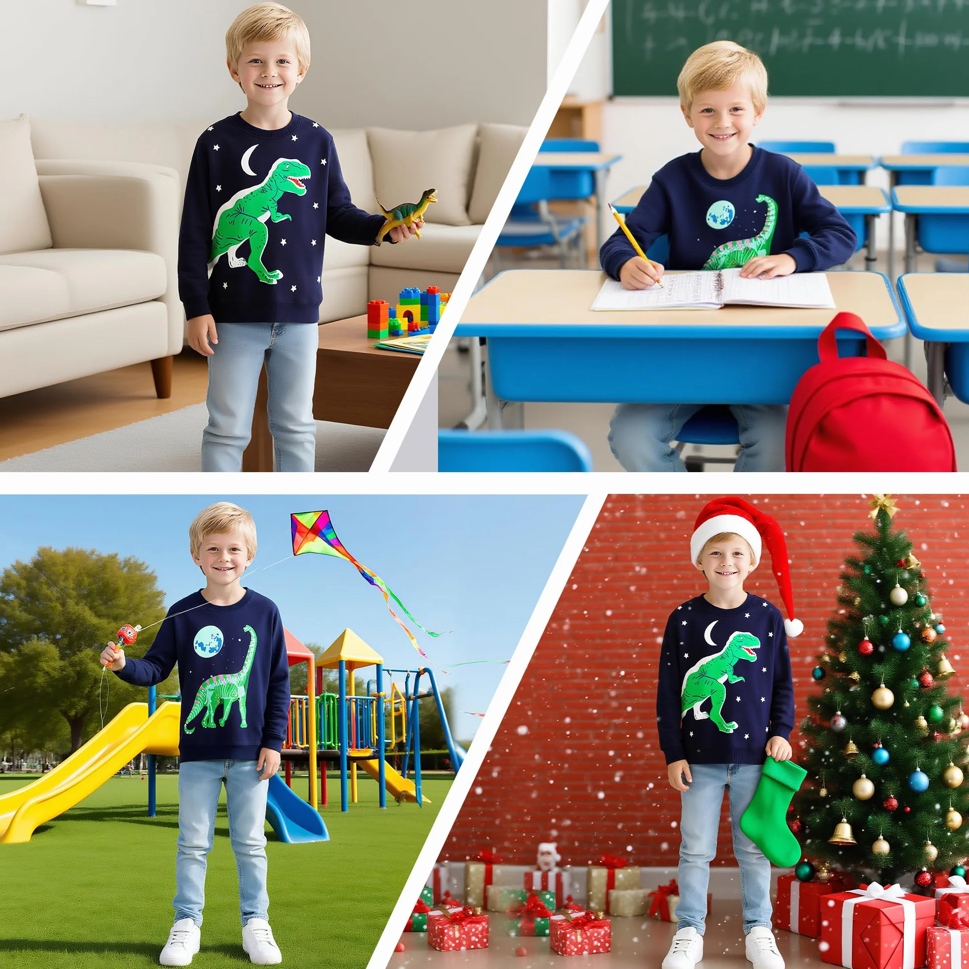 Bluza dla dzieci bawełna okrągły dekolt dinozaur sweter chłopiec z długim rękawem sweter bez kaptura swobodny sportowy sweter topy odzież dziecięca 2-7 lat