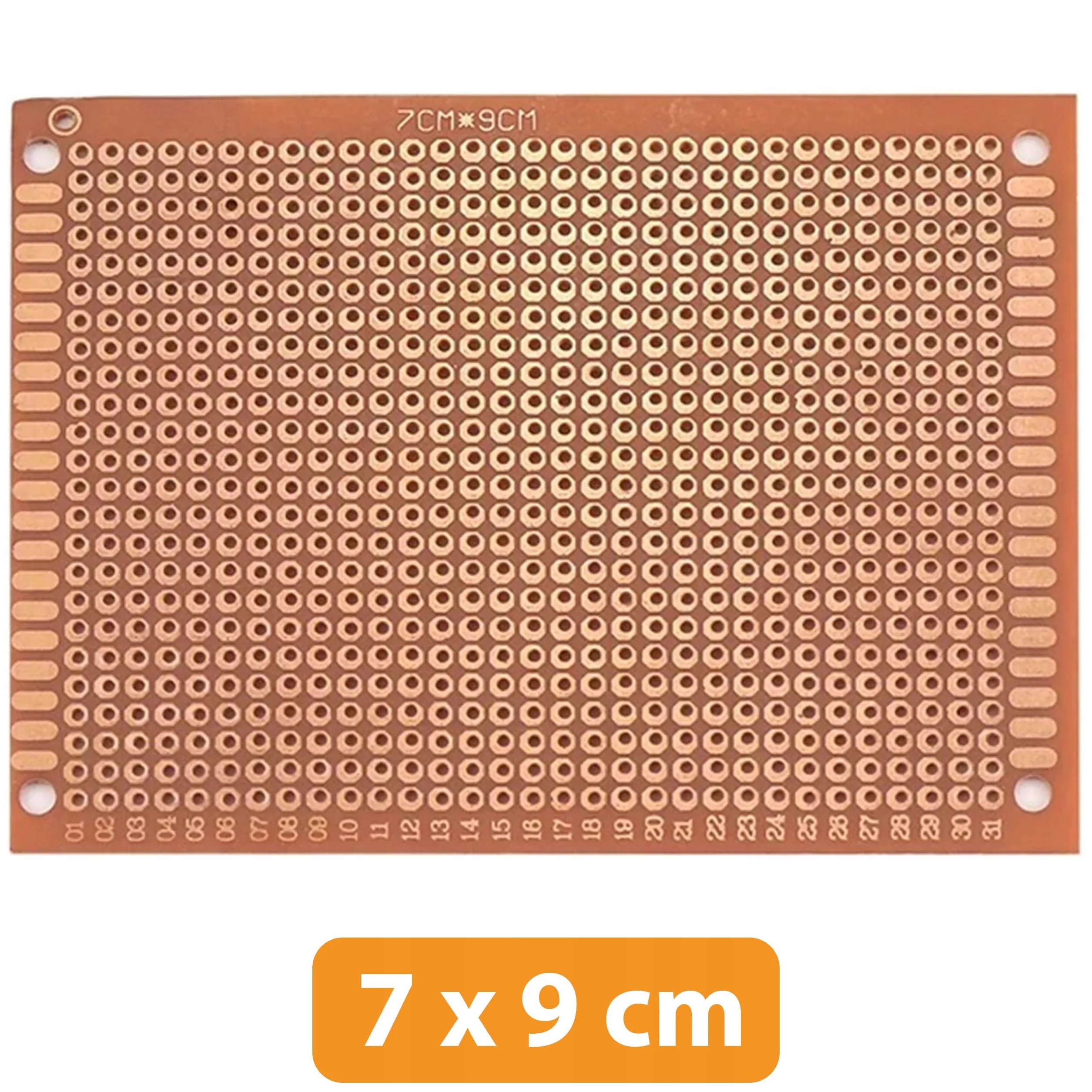 Uniwersalna płyta prototypowa 70 x 90 mm - jednostronna, otwory 2,54 mm, 4 otwory montażowe | do komponentów THT DIP | płytka PCB do elektronicznego prototypowania