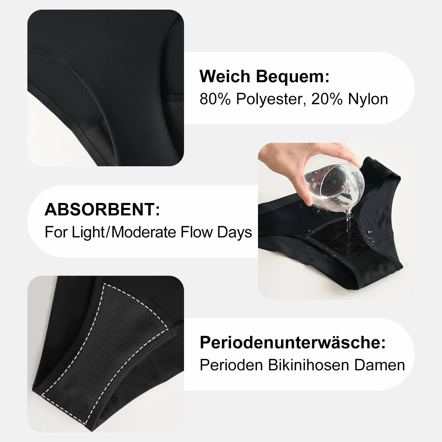 SHARICCA Chłonne bikini menstruacyjne, do pływania, miękkie, wygodne, styl bikini, klasyczne brazylijskie bezszwowe majtki kąpielowe (czarne 1P01-New XL-N1), Czarny-1p01-nowy, XL