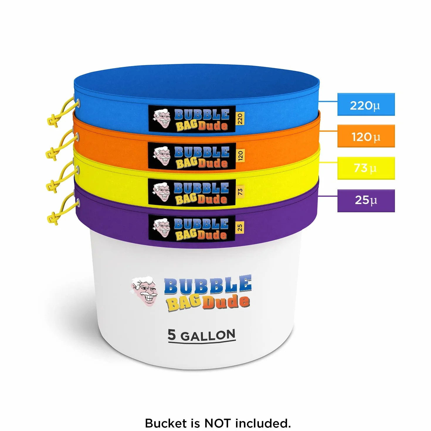 BUBBLEBAGDUDE Bubble Bags zestaw 4 worków do ekstrakcji ziołowej esencji lodowej, o pojemności ok. 22,5 l, z sitkiem do wyciskania i workiem do przechowywania, 25 x 25 cm (25 mikrometrów)