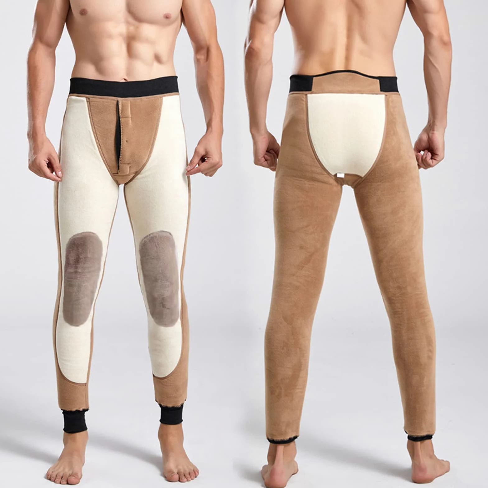 Męskie polarowe legginsy termiczne z wysokim stanem - ciężkie zimowe ciepłe spodnie dresowe z podszewką długie kalesony warstwa bazowa joggery w kolorze czarnym, rozmiar XXL