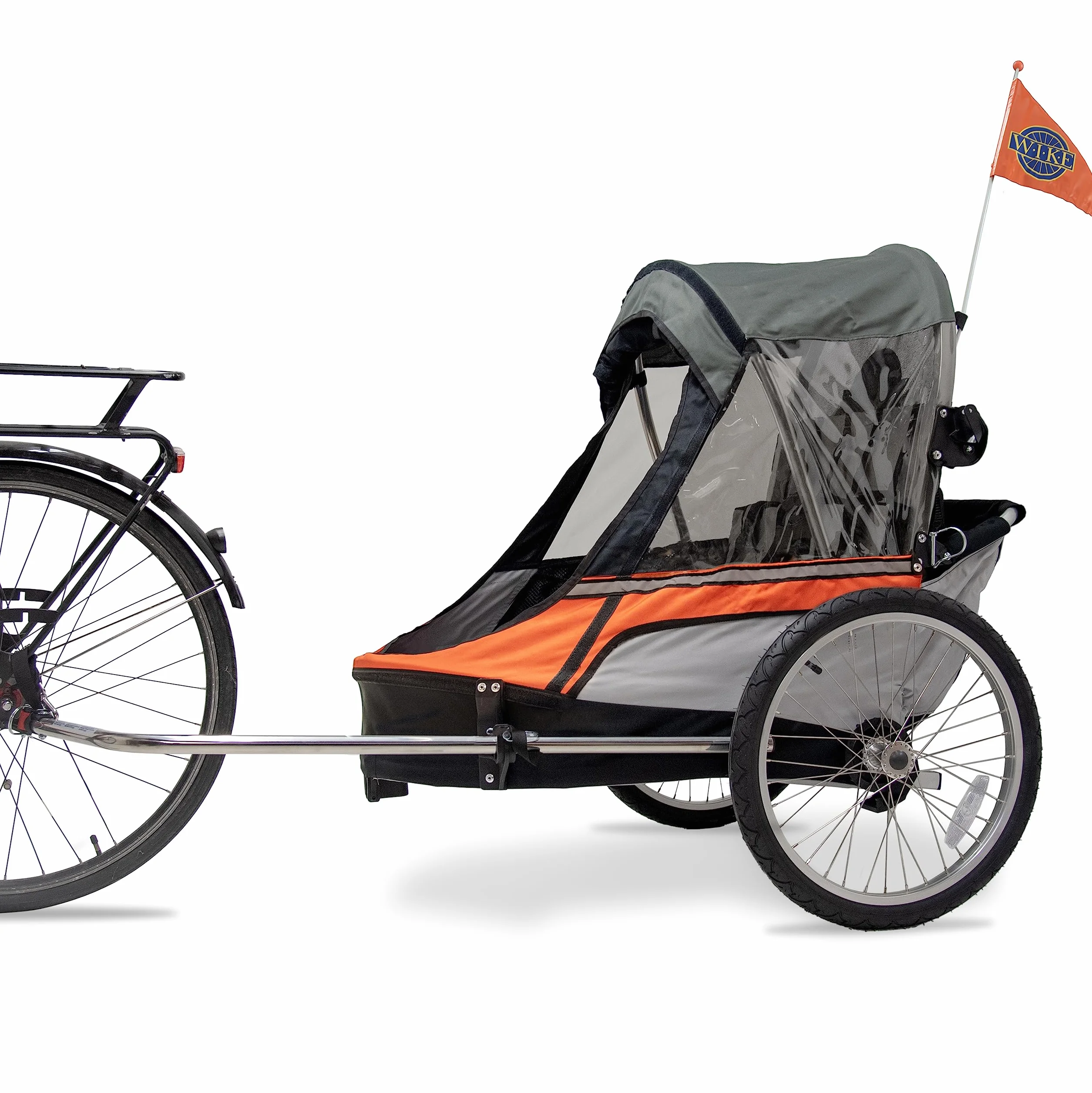 Podwójna przyczepka rowerowa Wike Premium - pomarańczowa/szara (spacerowanie + jogging)
