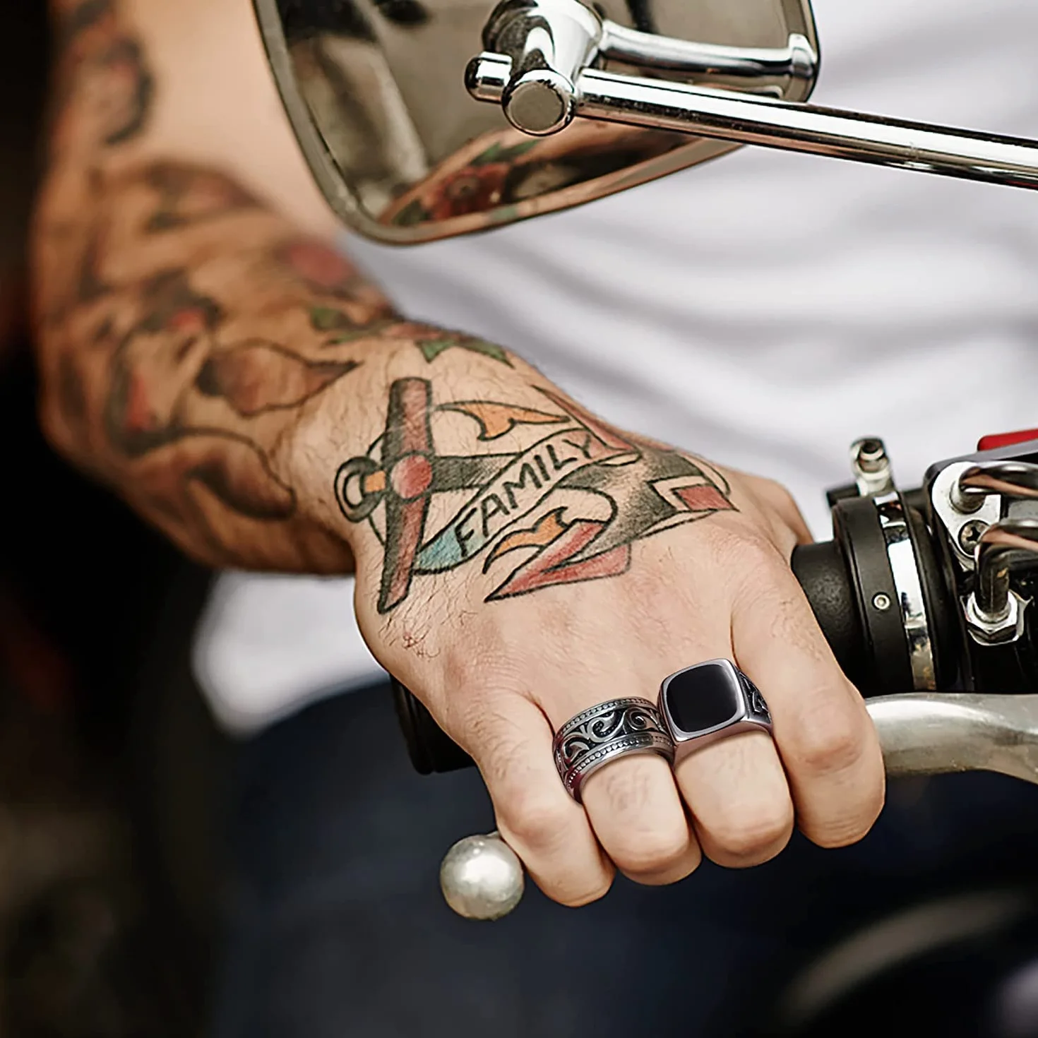 JeweBella 7-częściowy Sygnet męski ze stali nierdzewnej matowy srebrny polerowany Celtycki węzeł Vintage Biker Ring Duży klasyczny czarny męski zestaw Gothic Grawerowanie Sygnet dla mężczyzn