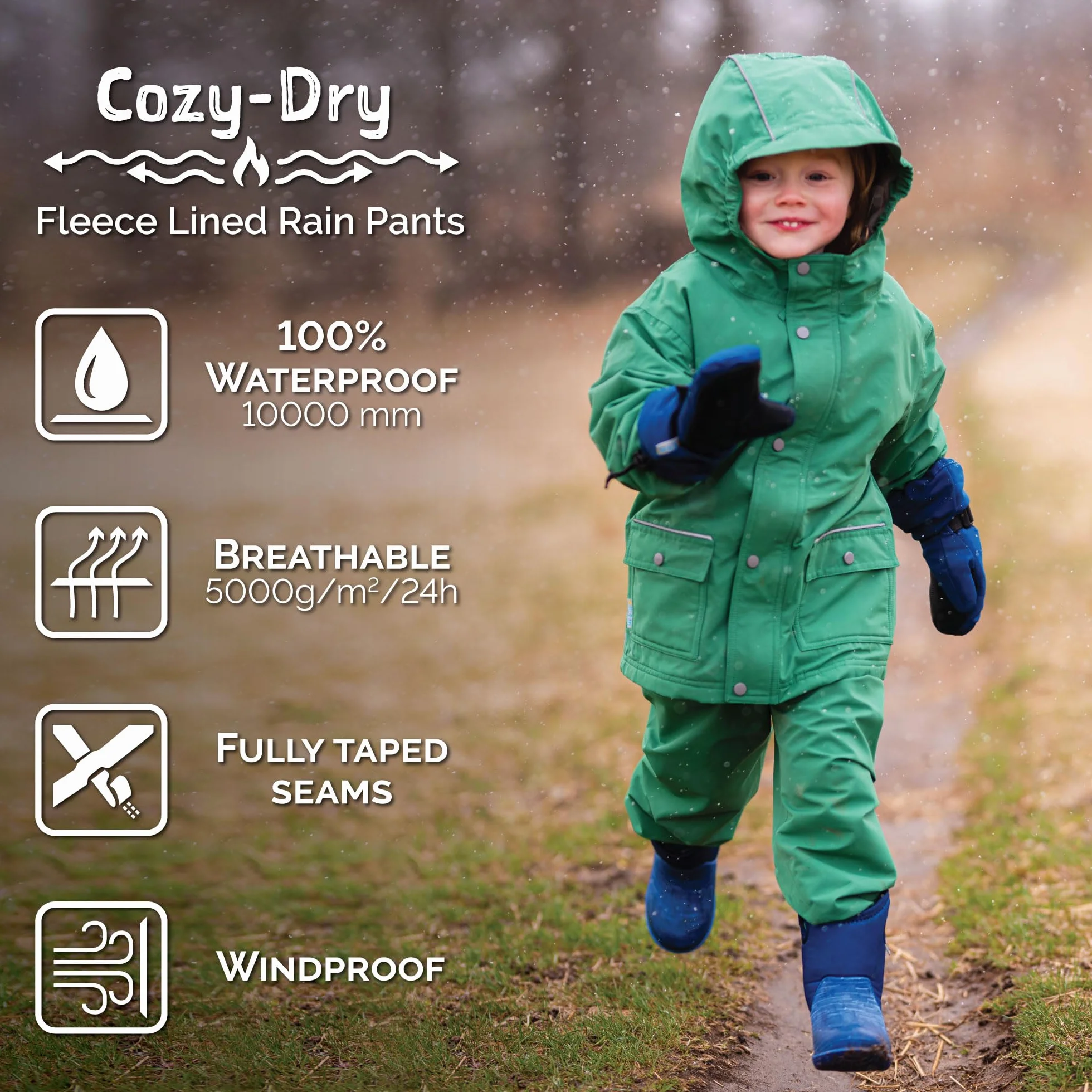 Jan & Jul Cozy-Dry wodoodporne spodnie przeciwdeszczowe dla dzieci, 12 Miesięcy