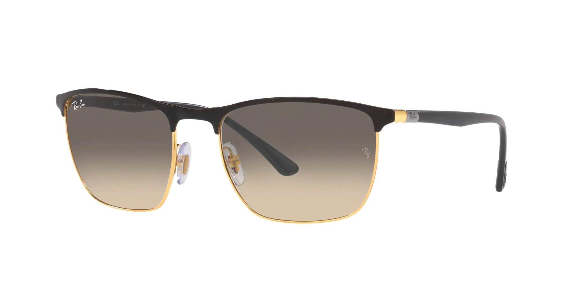 Ray-Ban RB3686 kwadratowe okulary przeciwsłoneczne - 57 mm, Czarny na złotym/przezroczysty gradient szary, 57 mm