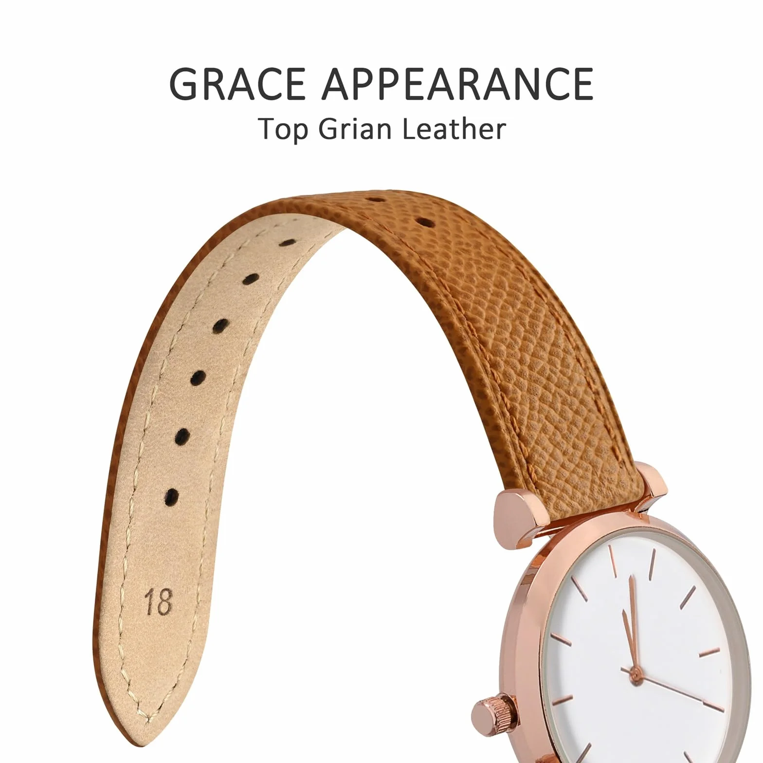 WOCCI Grace Watch Pasek do zegarka, skóra licowa, szybkie zapięcie, Quick Release, klamra ze stali nierdzewnej, szerokość paska 12, 14, 16, 18, 20 mm