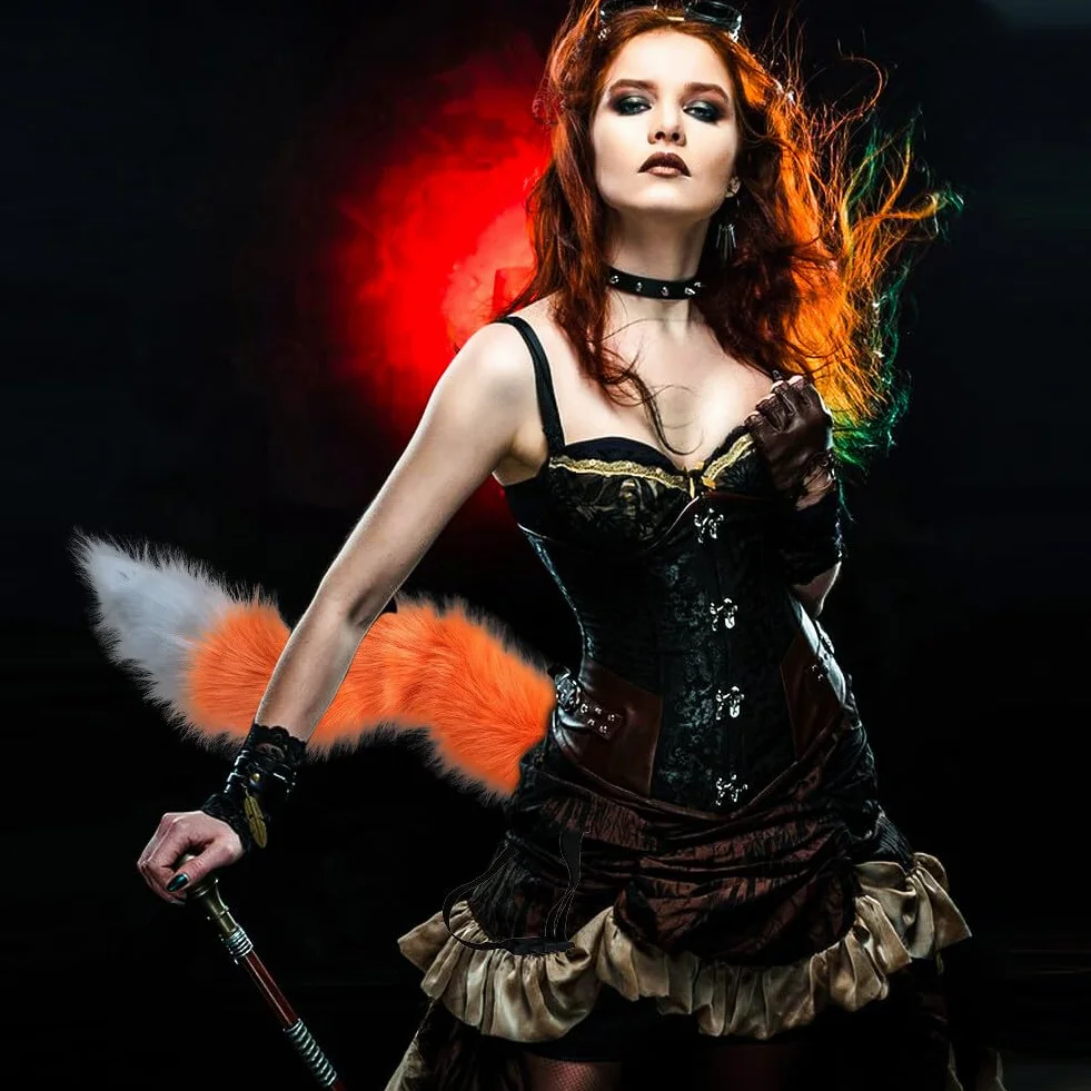 BYNYXI Halloween, sztuczne futro, lisi ogon, 60 cm długości, lisi ogon, Cosplay, pluszowy lis, kostium na Halloween, kostium wilczy ogon, dla dorosłych, cosplay, do odgrywania ról