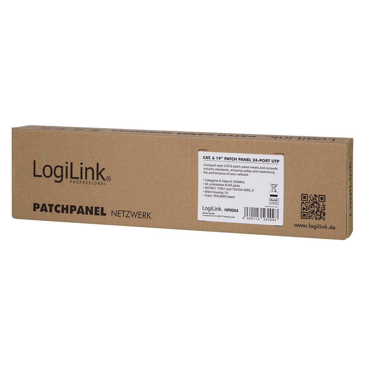 LogiLink Professional EconLine Cat.6 (250 MHz) Patch Panel - panel rozdzielający, 19", UTP (nieekranowany), 24 porty (RJ45)