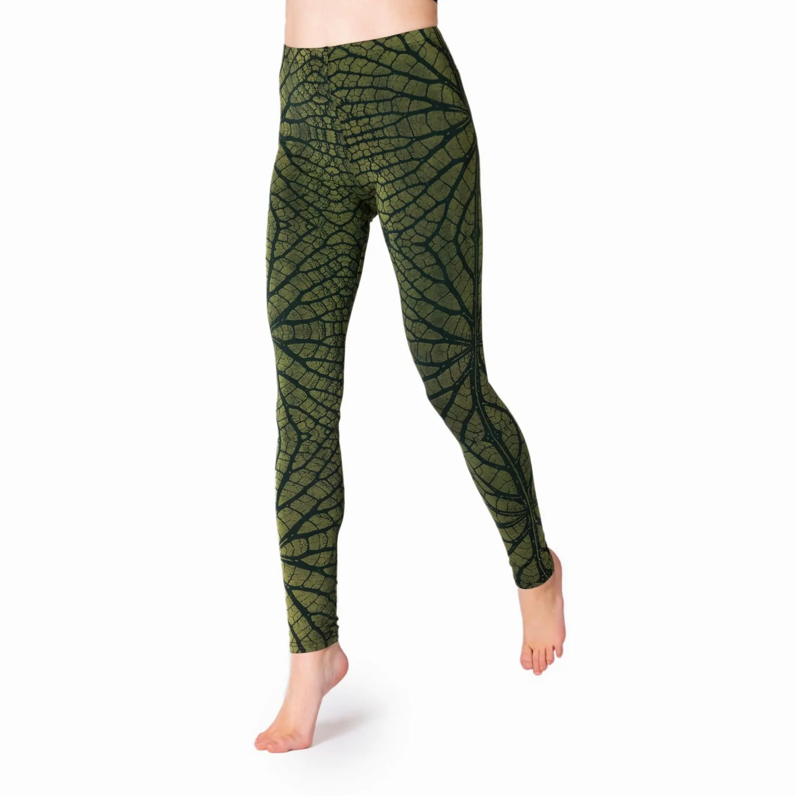PANASIAM Batik Leggings Liści damskie - legginsy ze strukturą liścia - Do jogi, sportowe, fitnessu - naturalny materiał - wygodny - sportowy - modny