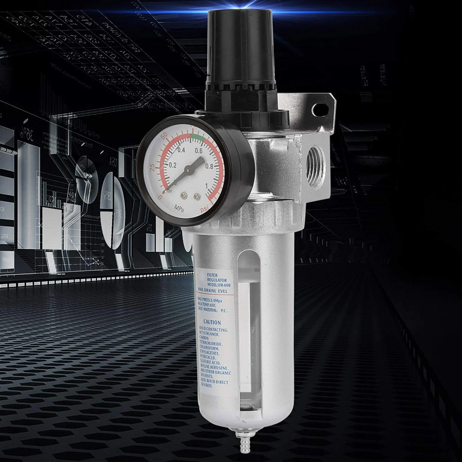 Regulator filtra powietrza BSP 1/2" z pułapką na wodę