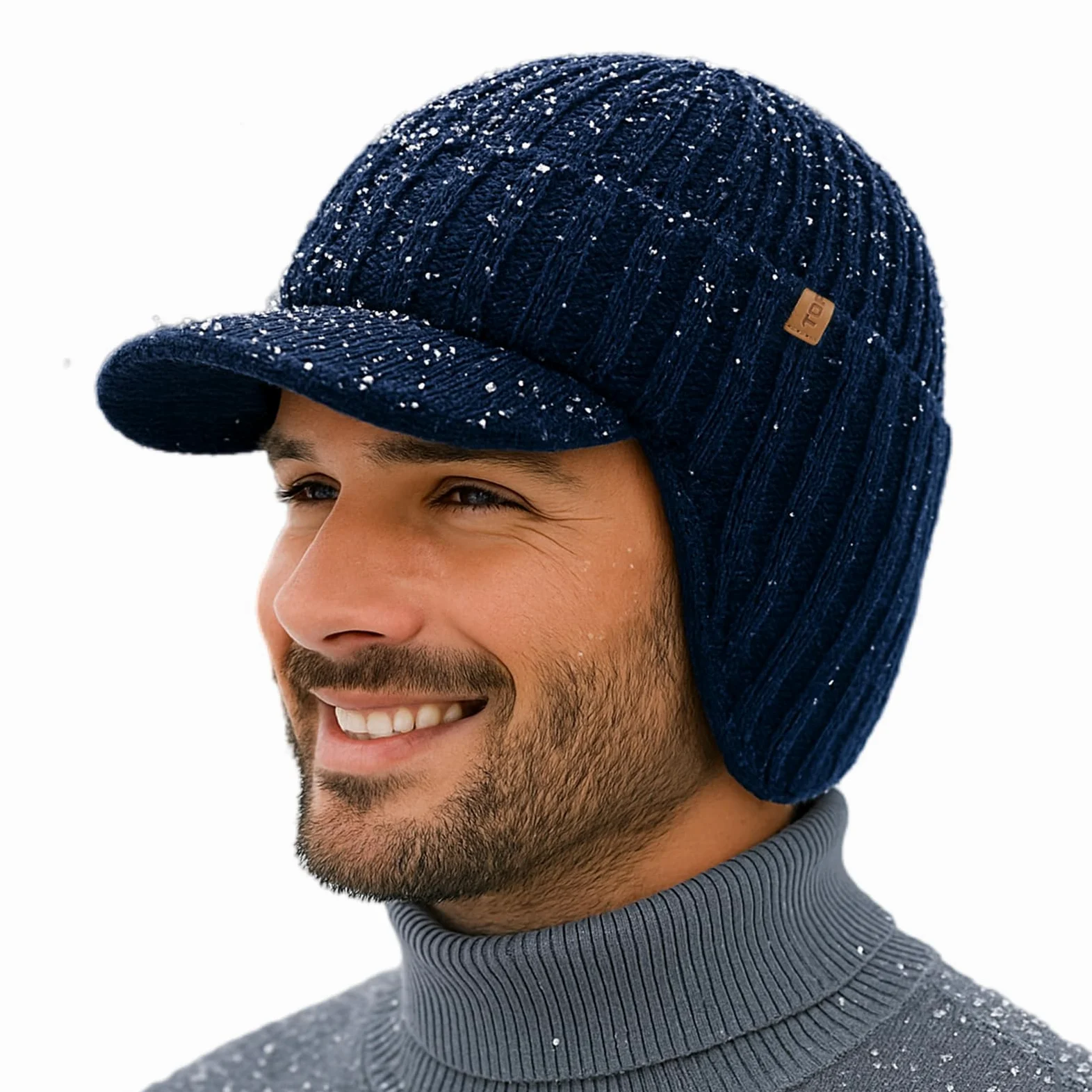 TOP-EX DryKnit wodoodporna czapka z daszkiem w 80% z wełny merynosów, zimowa czapka z dzianiny, z polarową podszewką i nausznikami, M-XXL