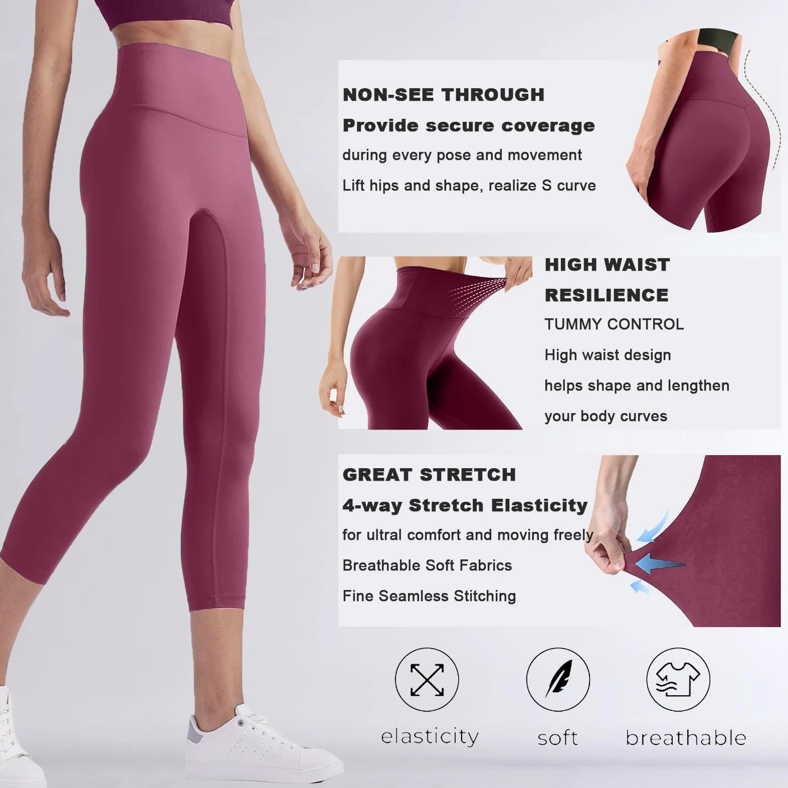 Legginsy sportowe damskie Push Up 3/4 legginsy na siłownię z wysokim stanem spodnie do fitnessu joga elastyczne antycellulitowe spodnie z kieszeniami do pilatesu sportu siłowni do biegania