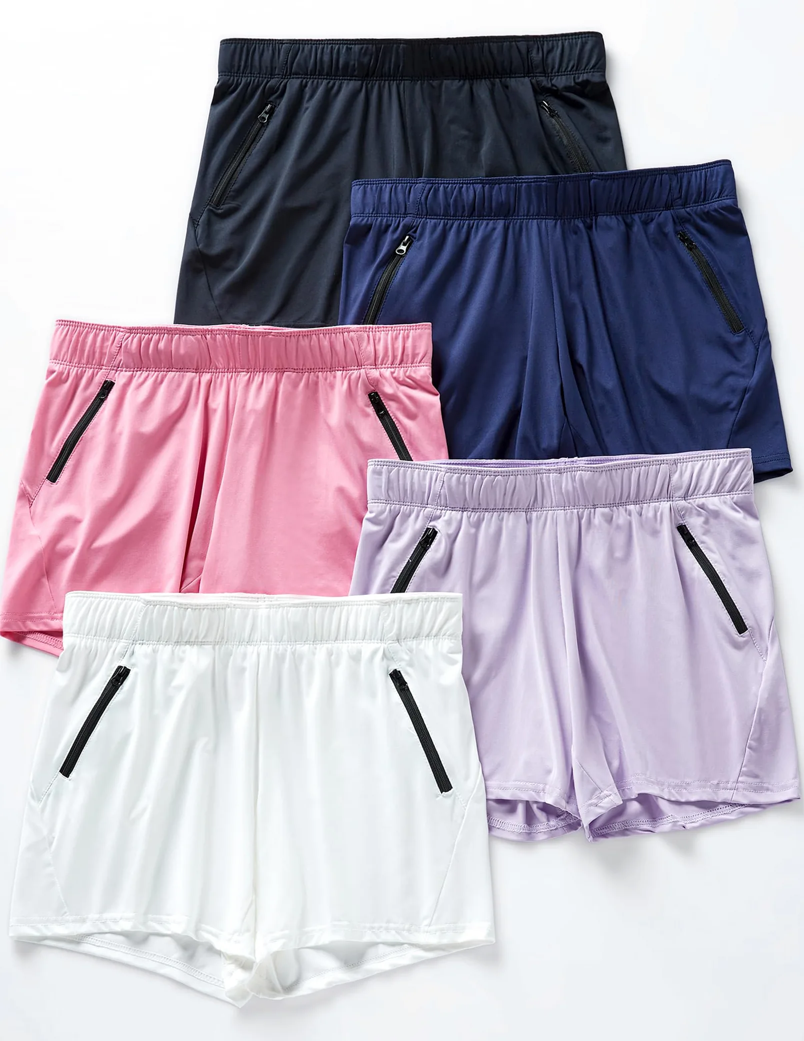 Liberty Imports 1 lub 5 sztuk damskich szortów treningowych z kieszeniami na zamek błyskawiczny, wewnętrzne nogawki 12,5 cm, lekkie sportowe spodenki na co dzień, L