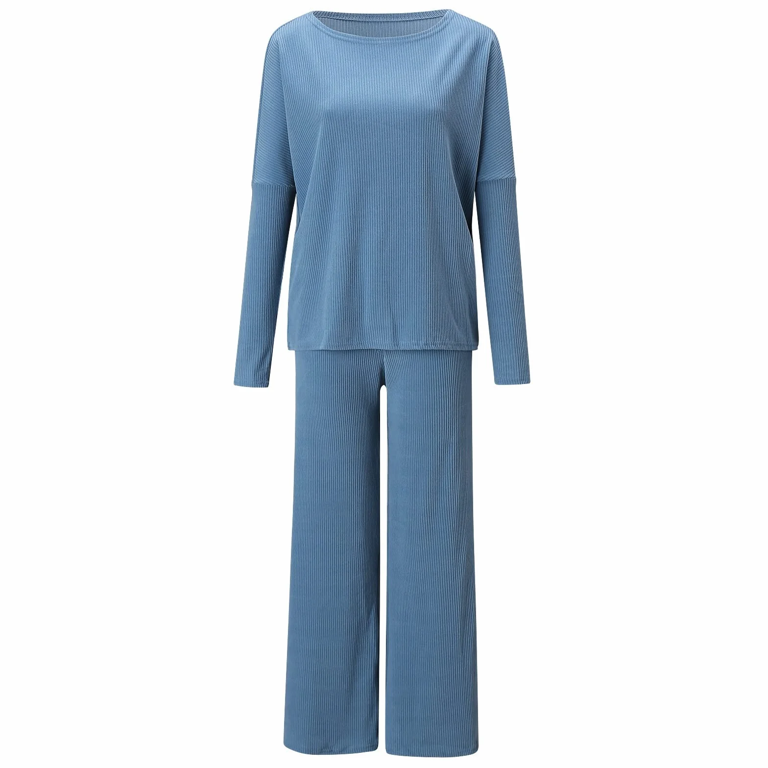 Dwuczęściowy Garnitur Z Dzianiny Damski Elegancki Dzianinowy Top Z Długimi Rękawami Sweter Z Dzianiny Z Szerokimi Nogawkami Spodnie Sweter Garnitur Strój Do Joggingu Komplet Garniturów Ulicznyc