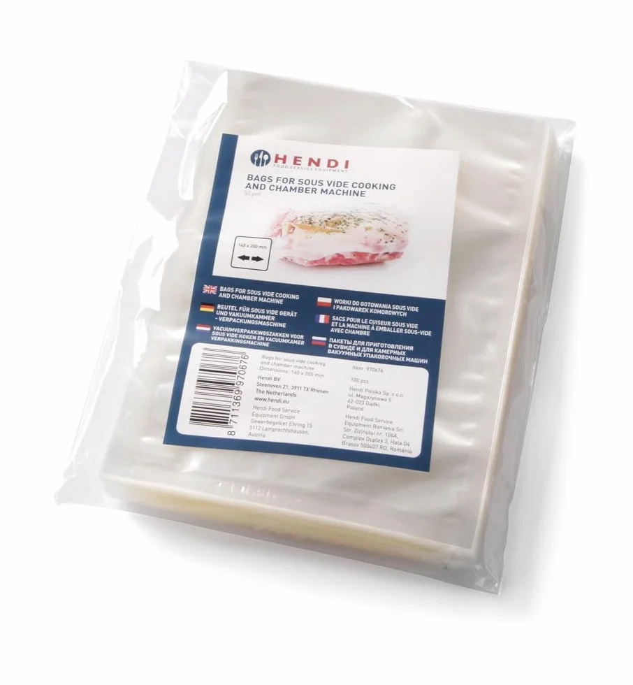 HENDI Worki do gotowania sous-vide, 100 sztuk, do pakowarek komorowych, żywności, odporność na temperaturę: od -20° do 110°C, worki próżniowe, grubość: 75 µm, 350x250mm, poliamid, polietylen