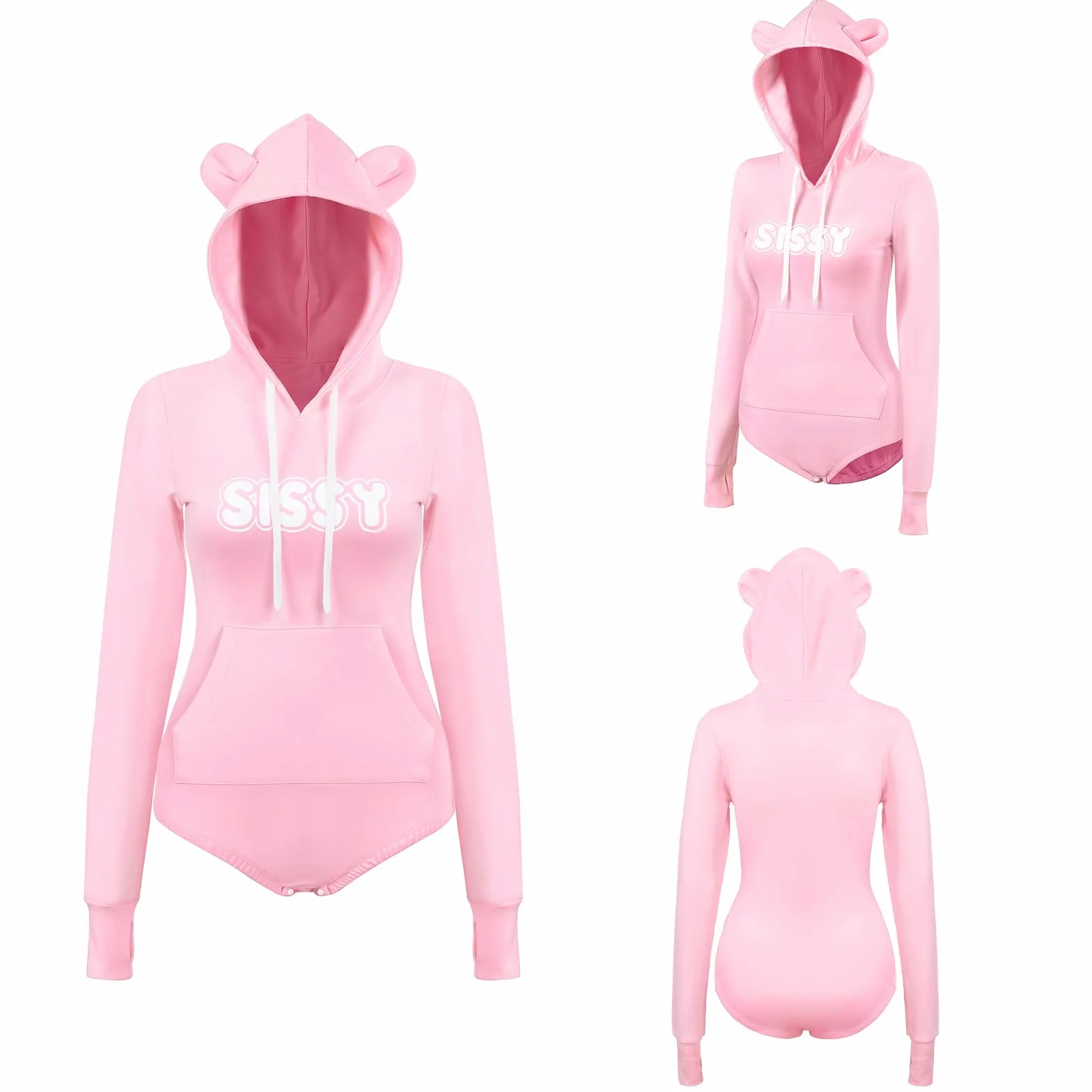 LittleForBig Bawełniany kombinezon jednoczęściowa piżama z kapturem body - przytulna bluza z kapturem Sissy Bear Onesie