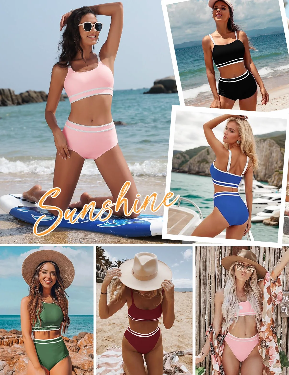 Yuson Girl Damski zestaw bikini z wysokim stanem dwuczęściowy push up moda kąpielowa kontrola brzucha blokowanie kolorów sportowe bikini dla kobiet