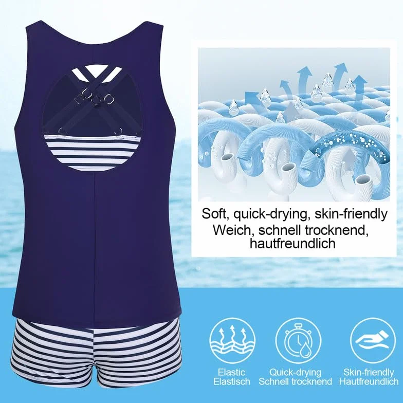 JASAMBAC 3-częściowy strój kąpielowy tankini dla kobiet strój kąpielowy tank top z topem bikini zestaw szortów