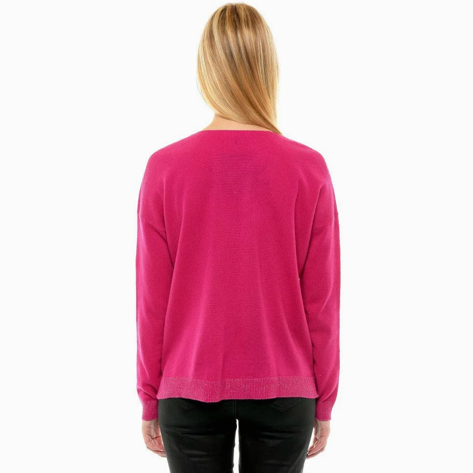 Les Poulettes Jewels Damski 100% Cachemire Oversize sweter fuksja