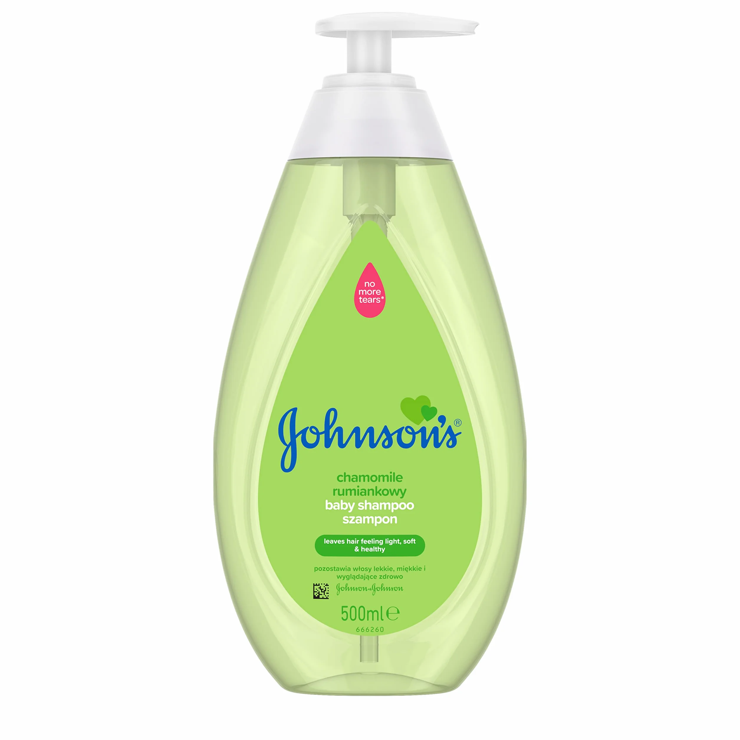 Johnson's szampon rumiankowy 500 ml, Szampon rumiankowy delikatnie oczyszcza włosy i skórę głowy. Sprawia, że włosy są lekkie, miękkie i wyglądają zdrowo.