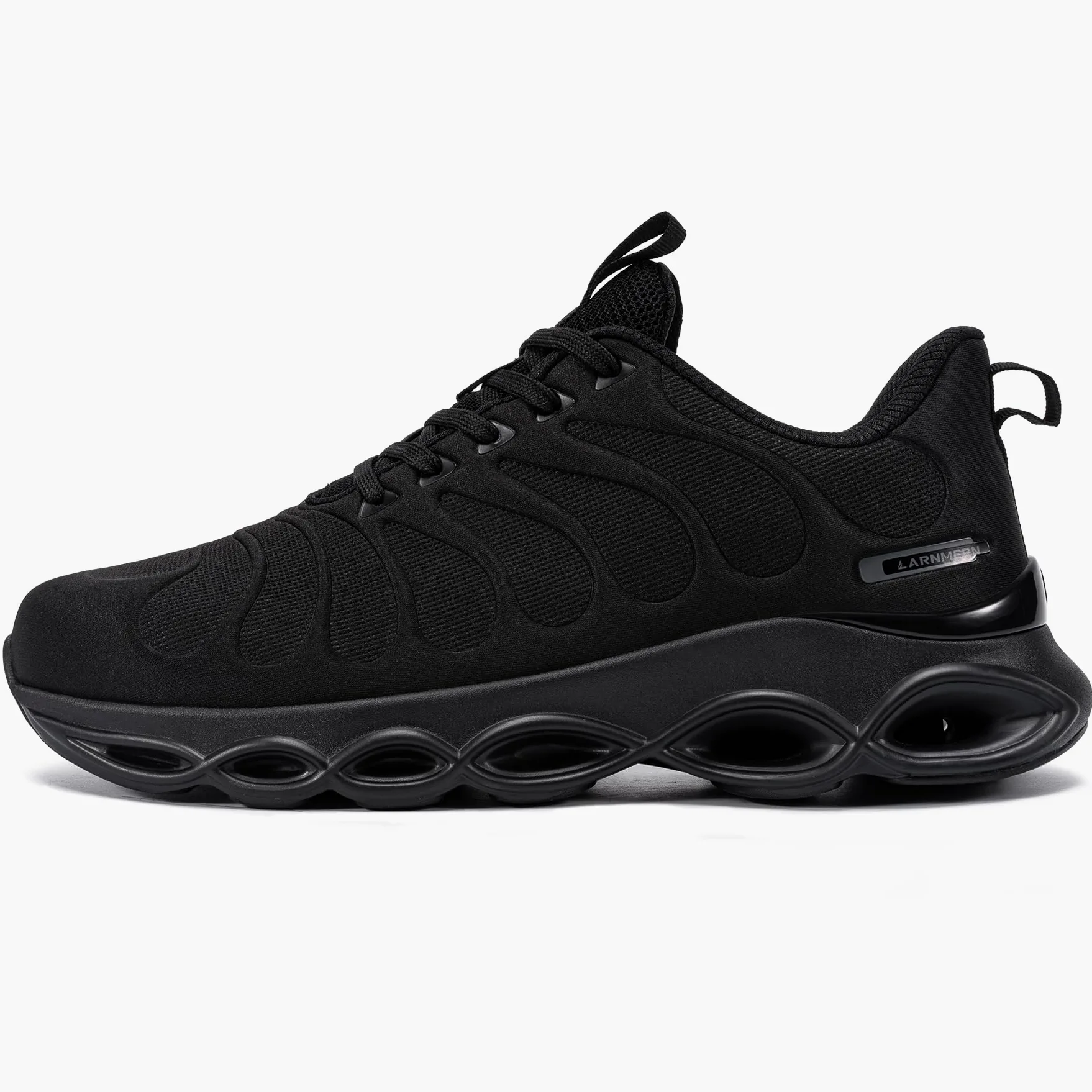LARNMERN Buty ochronne, męskie, damskie, lekkie, antypoślizgowe, wygodne, amortyzujące, oddychające, modne, stalowe noski, buty robocze, czarny, 43 EU Weit