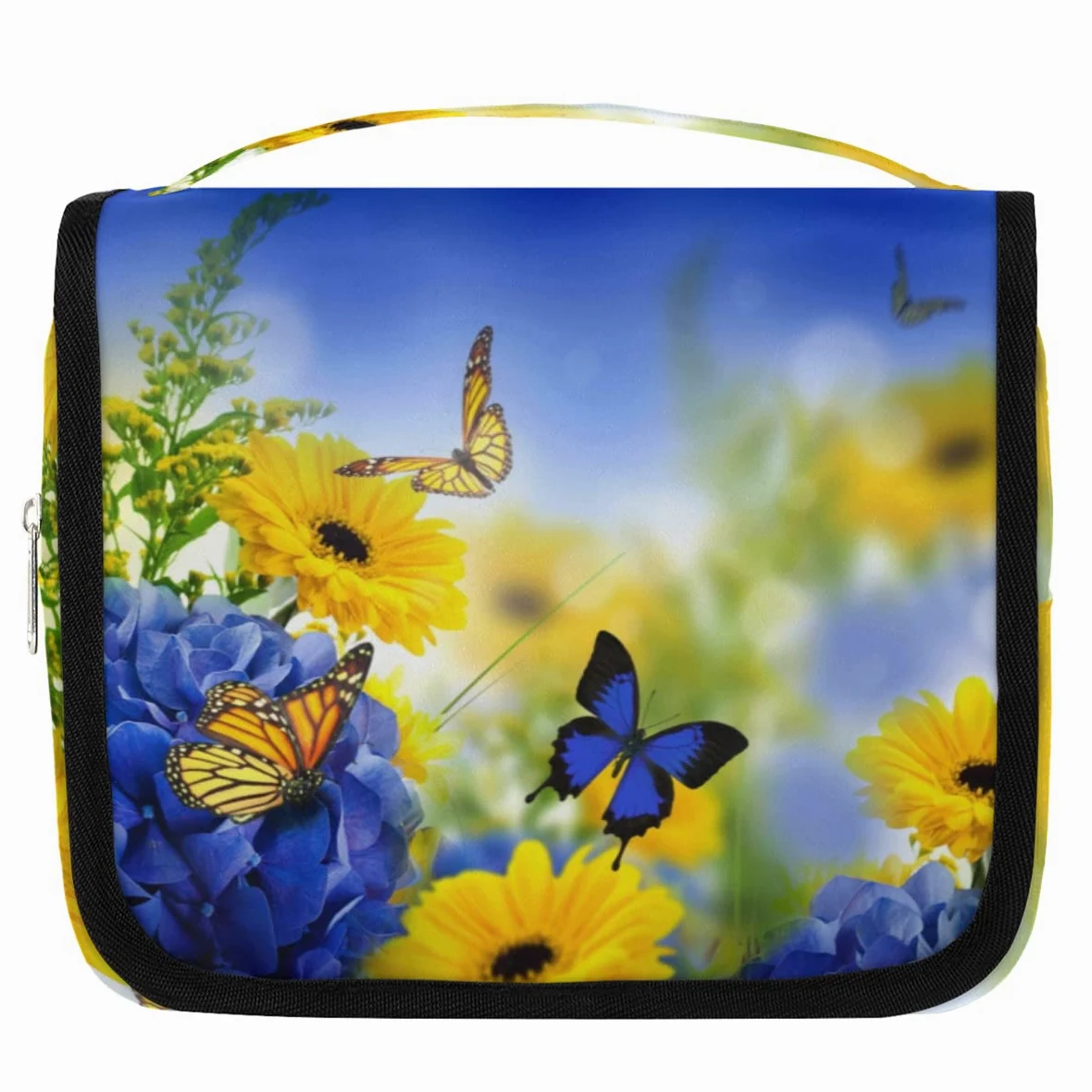 Kwiaty Motyle Podróżna Kosmetyczka Kwiaty Mycie Torba Unisex Wiszące przybory toaletowe Kosmetyczka Organizer do makijażu, wielobarwny, Jeden rozmiar