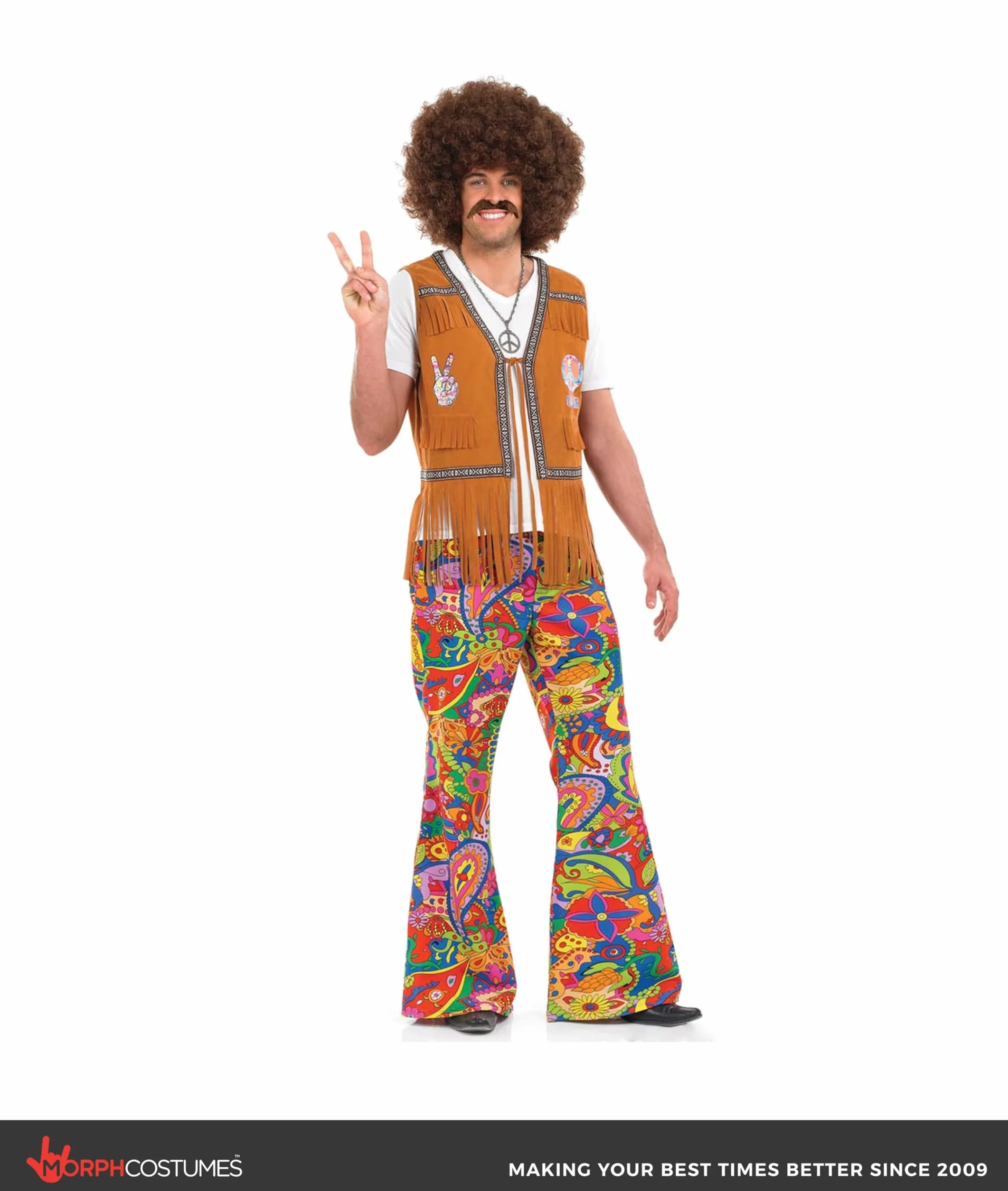 Fun Shack Rozkloszowane Spodnie Hipisowskie Paisley Męskie Wielokolorowe Tęczowe Wzór Lat 70. Retro