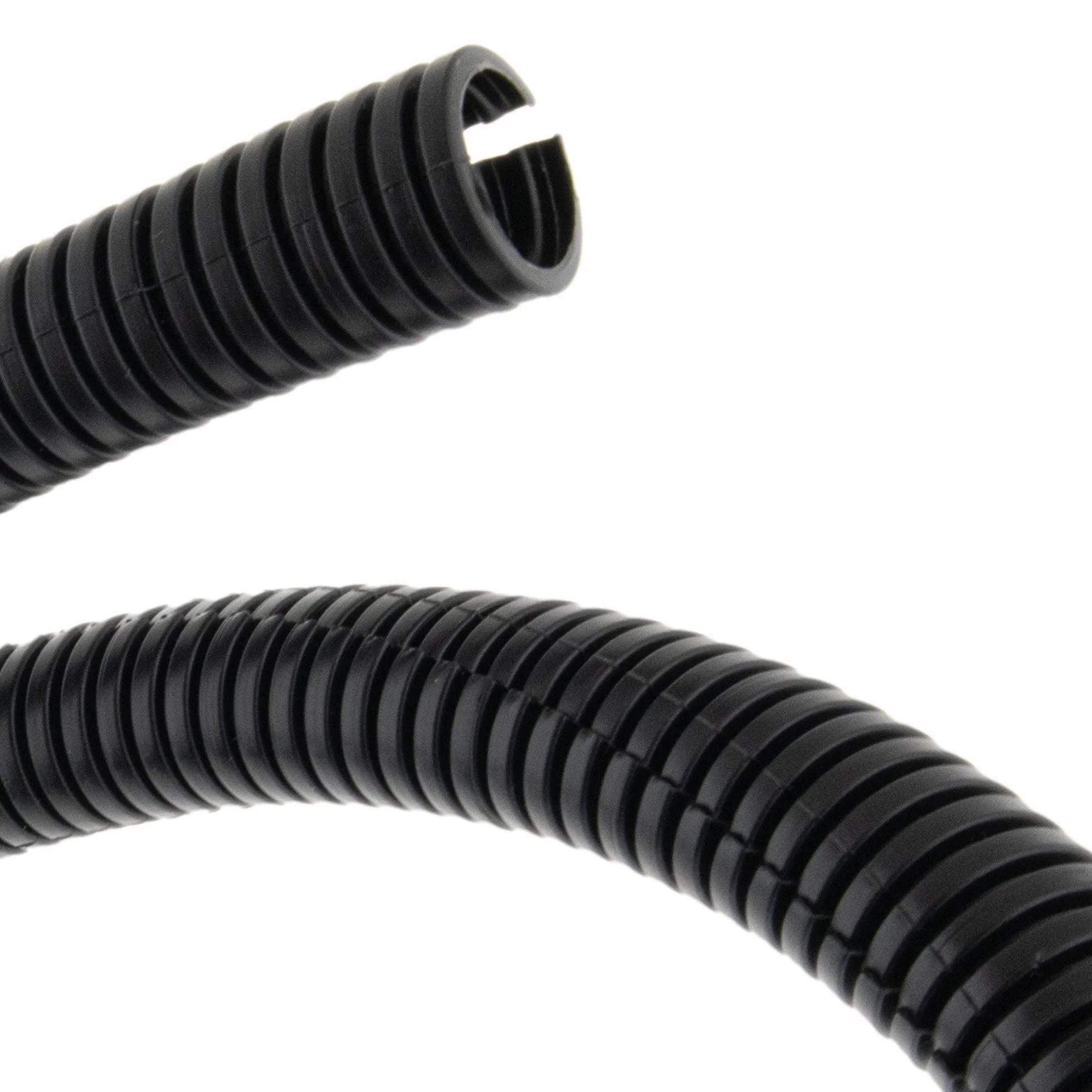 Seki Elastyczna rura falista, średnica wewnętrzna 10 mm, 2 metry, szczelina, otwarta, ochrona przed kunami, pusta rura, osłona kabla - czarna, Ø 10 mm, wewnętrzna