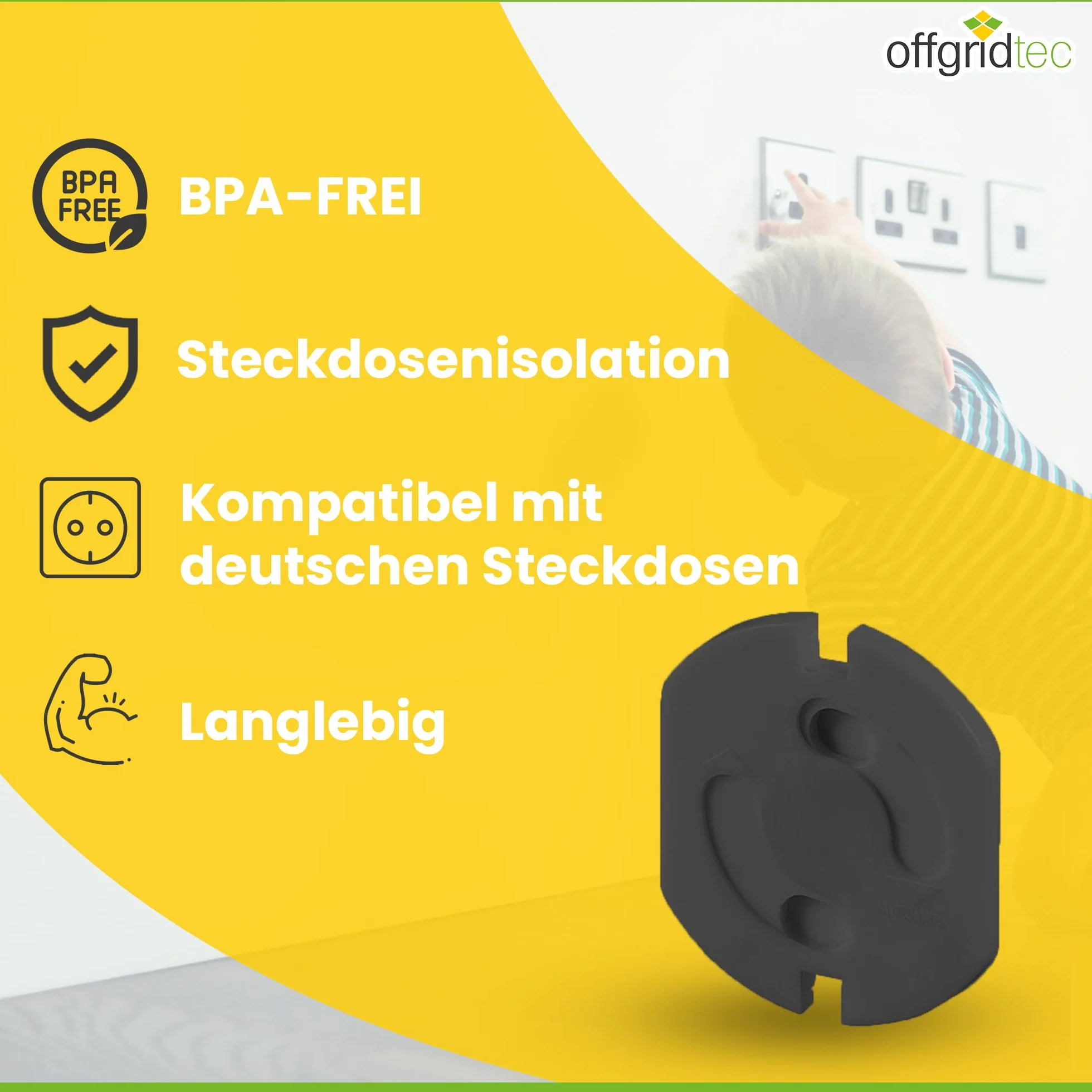 Offgridtec 20 x gniazdko z zabezpieczeniem przed dziećmi z bezpiecznym 2-drożnym mechanizmem obrotowym, zabezpieczenie przed dziećmi, wytrzymałe tworzywo sztuczne ABS, pasuje do standardowych wtyczek