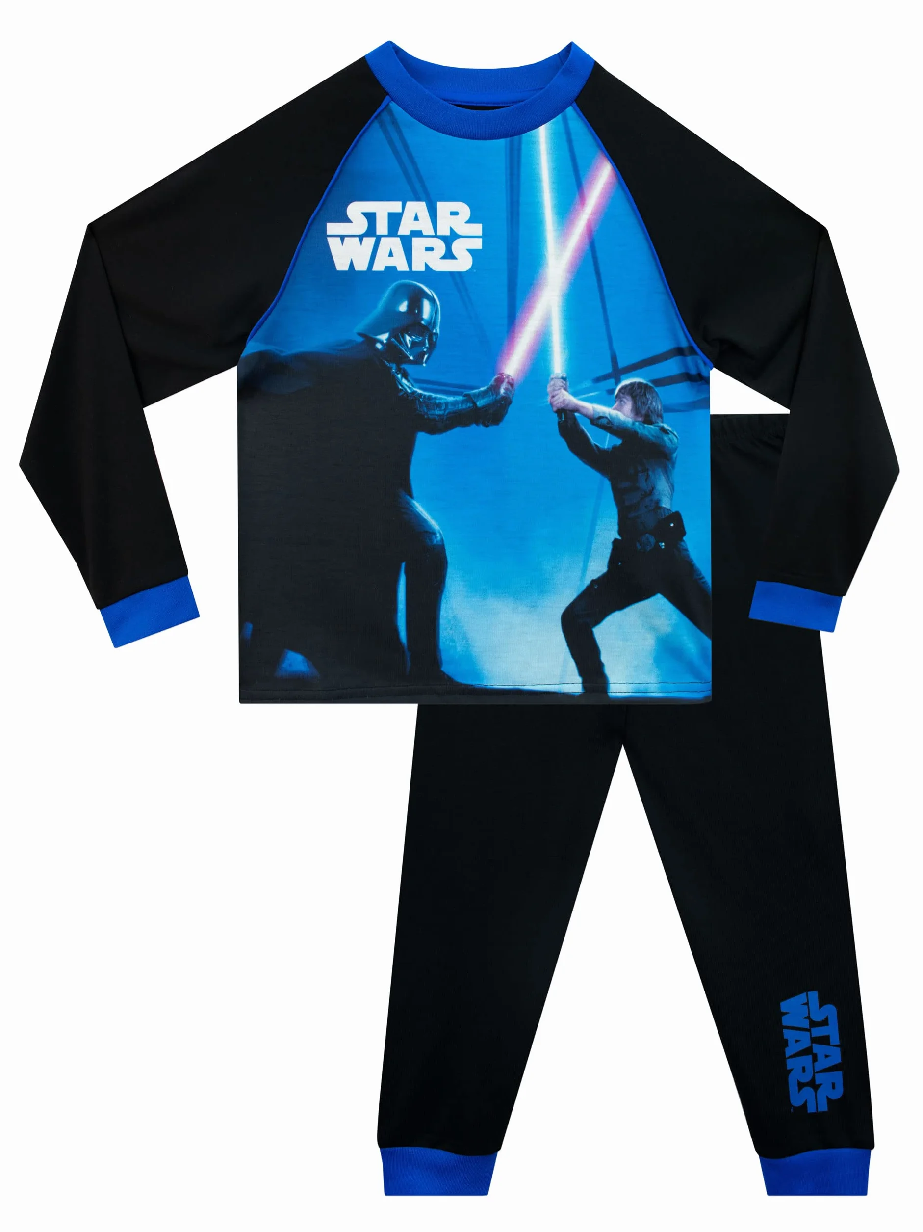 Star Wars Piżamy | Piżama z długim rękawem Luke Skywalker kontra Darth Vader dla dzieci |Niebieski | Oficjalny towar