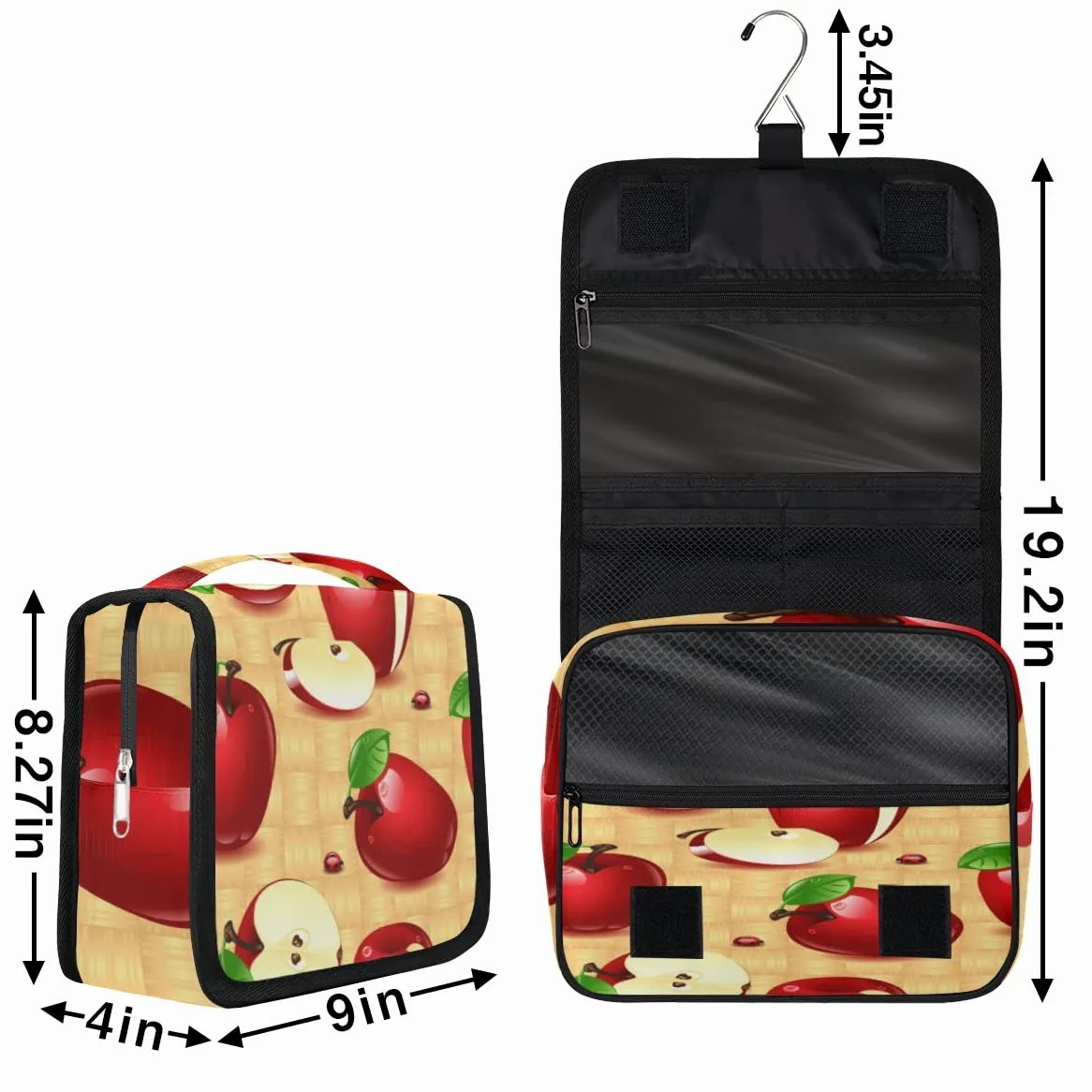 Jabłka Podróżna kosmetyczka Jabłka Wzór Owoce Mycie Torba Unisex Wiszące przybory toaletowe Kosmetyczka Organizer do makijażu, wielobarwny, Jeden rozmiar