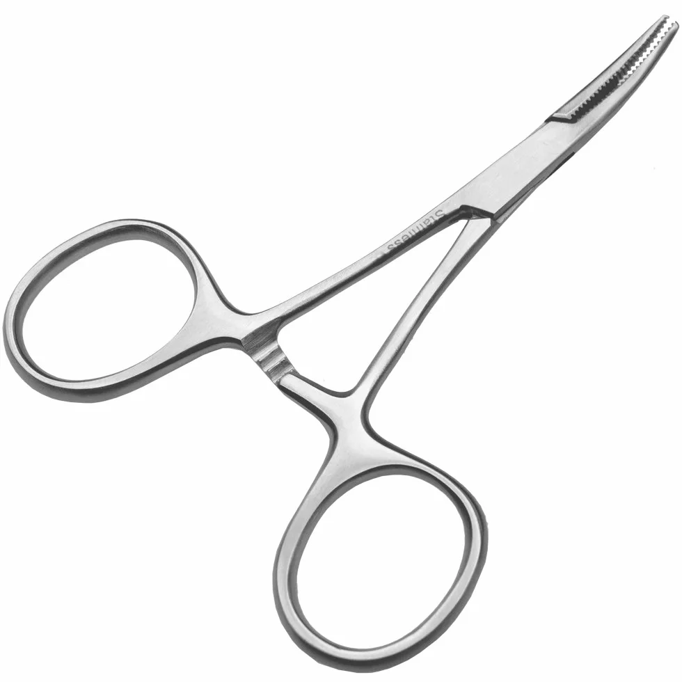 Mini zacisk – długość: 9,5 cm – zakrzywiona końcówka – wyryta wewnątrz – stal nierdzewna