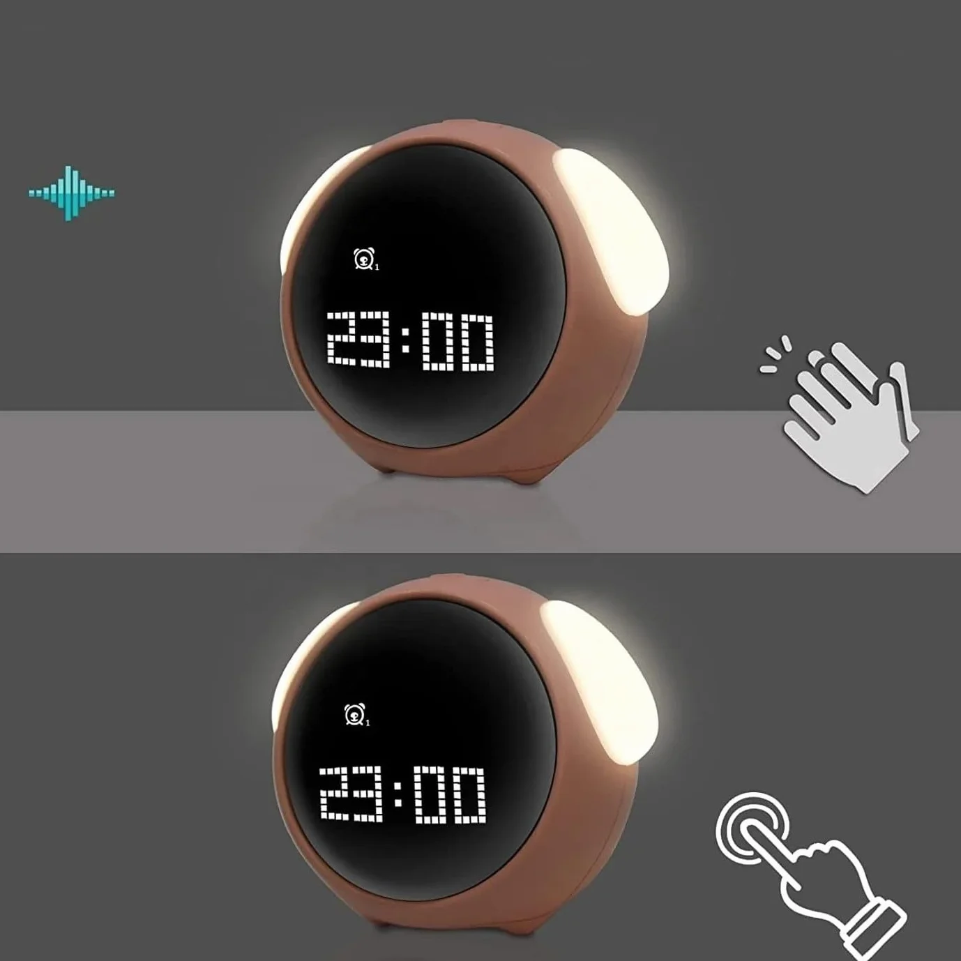 ELECTRONICA4U Zegar budzik lampka lampa nocna LED dla dzieci dziecka Emoji Emotikony