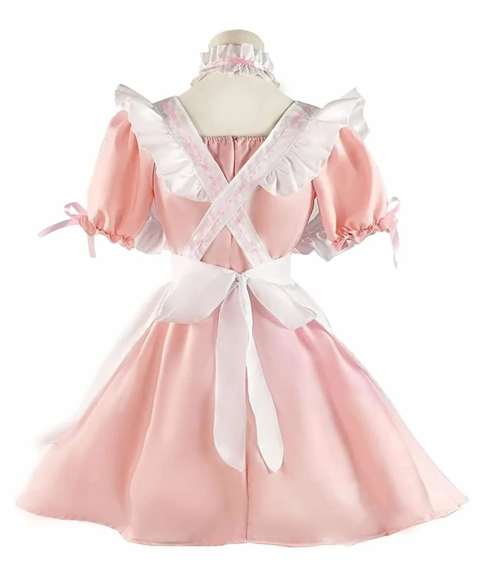 Anime French Maid Dress śliczna sukienka pokojówki Cosplay sukienka na Halloween, kostium pokojówki, zestaw, różowa, rozmiar L