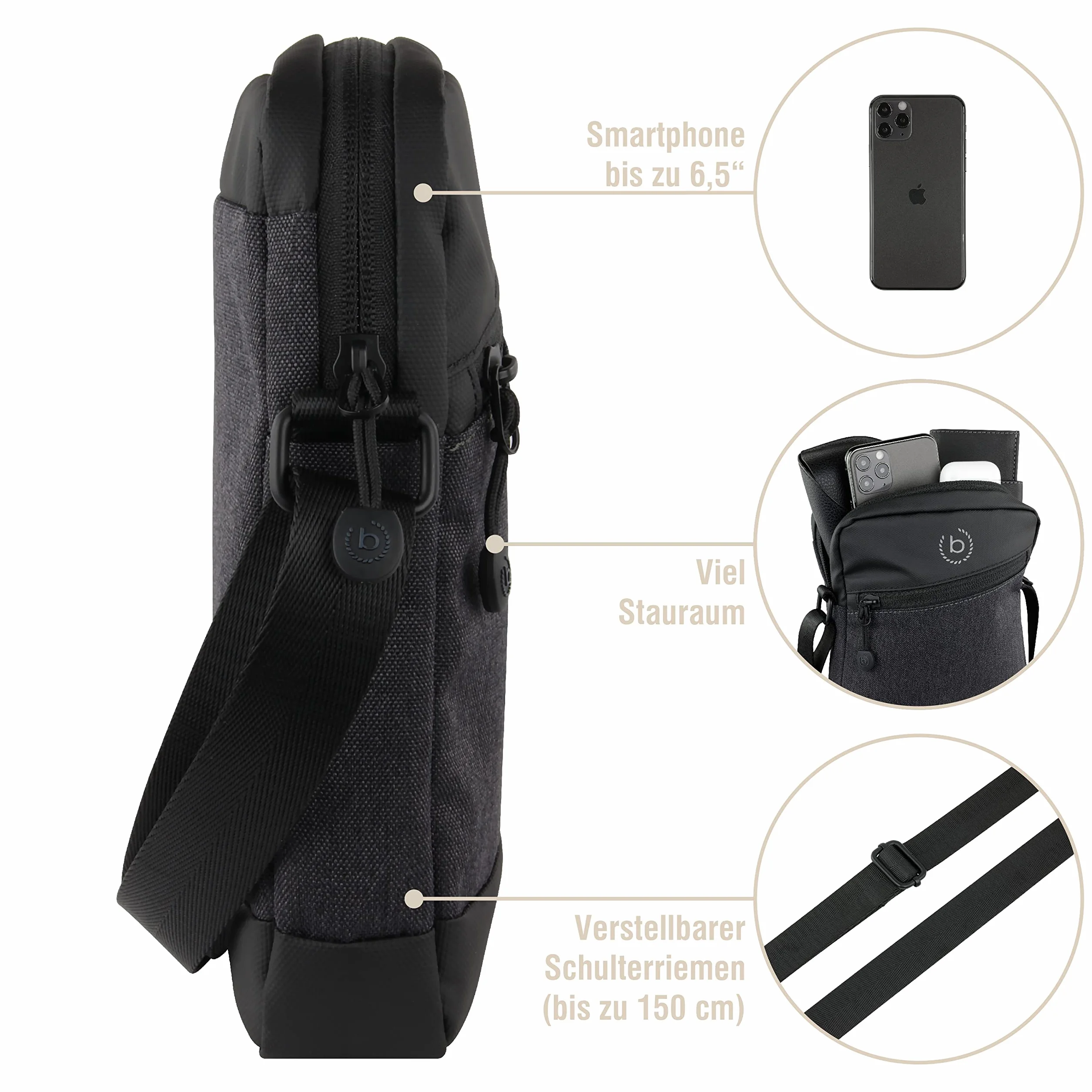 bugatti Universum torba na ramię dla mężczyzn z przegrodą – mała torba crossbody – Czarna
