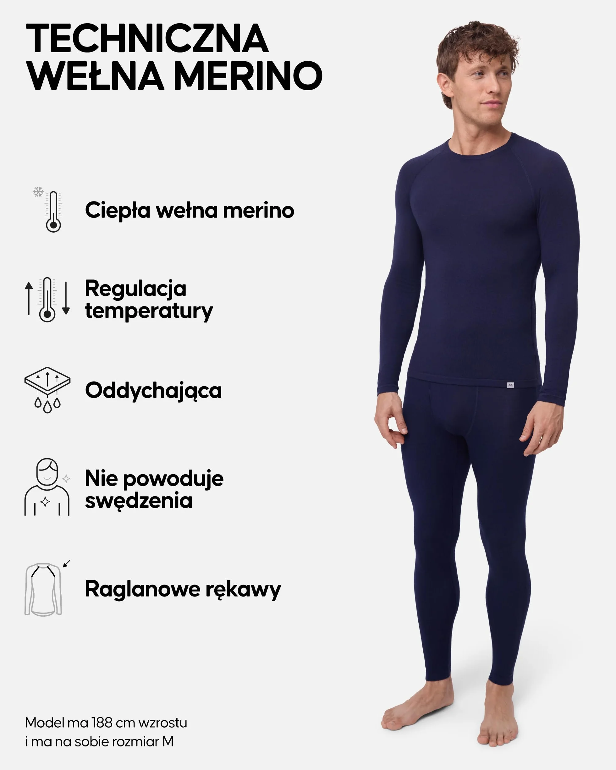 DANISH ENDURANCE Bielizna Termoaktywna Merino, Długie Kalesony Męskie, Wełna Merino, Zestaw Termoaktywny, Odzież Termiczna na Zimę
