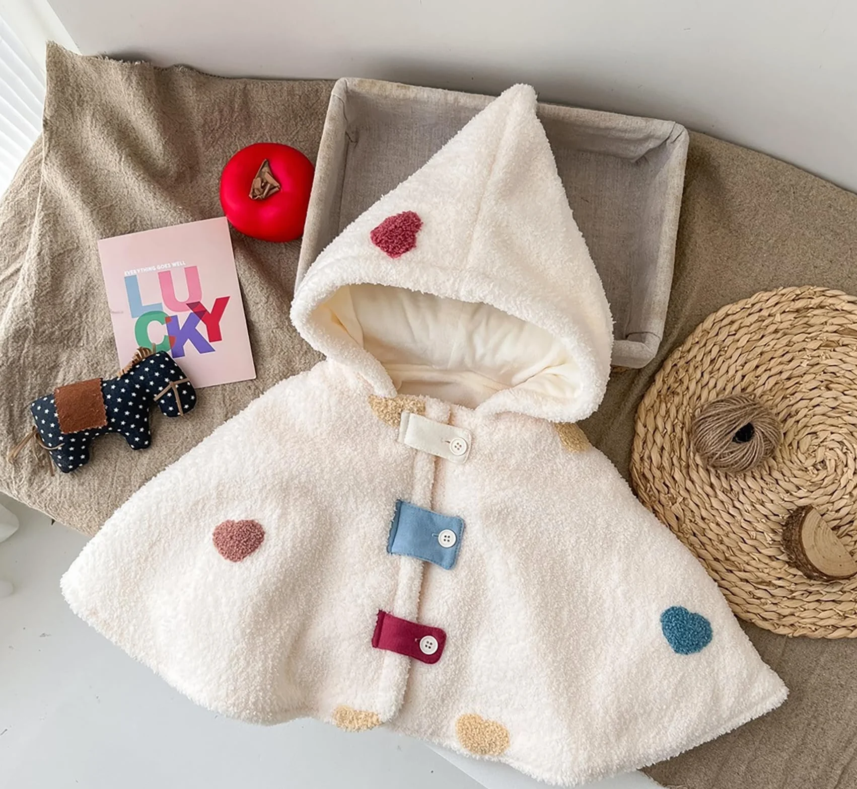 Baby Boys Girls Hooded Cape Wool Soft Ponczo Windproof Winter Autumn Outdoor Clothes Warm Scarf for Kids 0-3 Years
