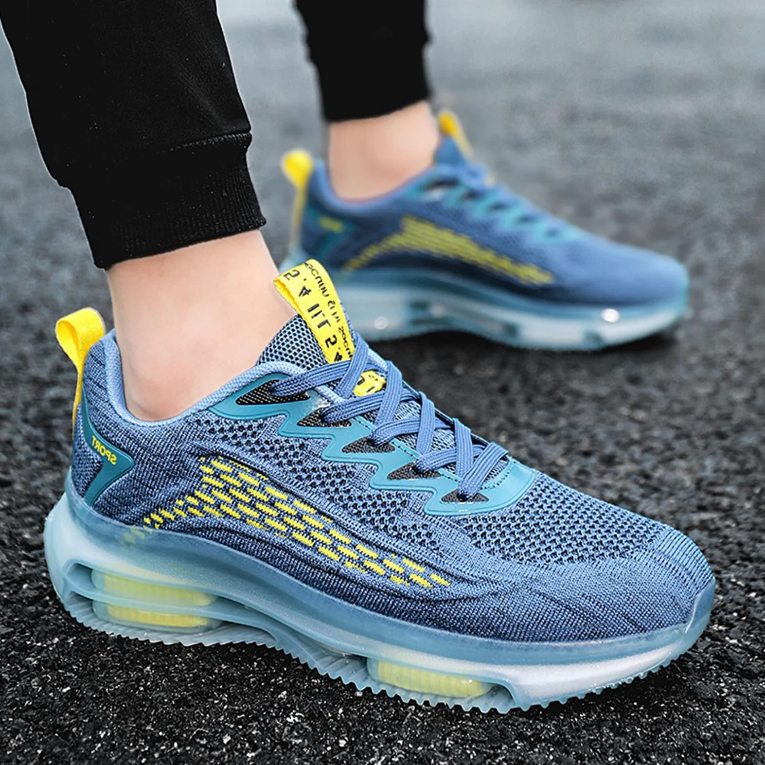 Hitmars Sneakersy męskie do biegania, buty sportowe, oddychające, lekkie buty do chodzenia, do aktywności na świeżym powietrzu, buty do biegania, sportowe, sneakersy, czarne, niebieskie, rozmiar 39-48