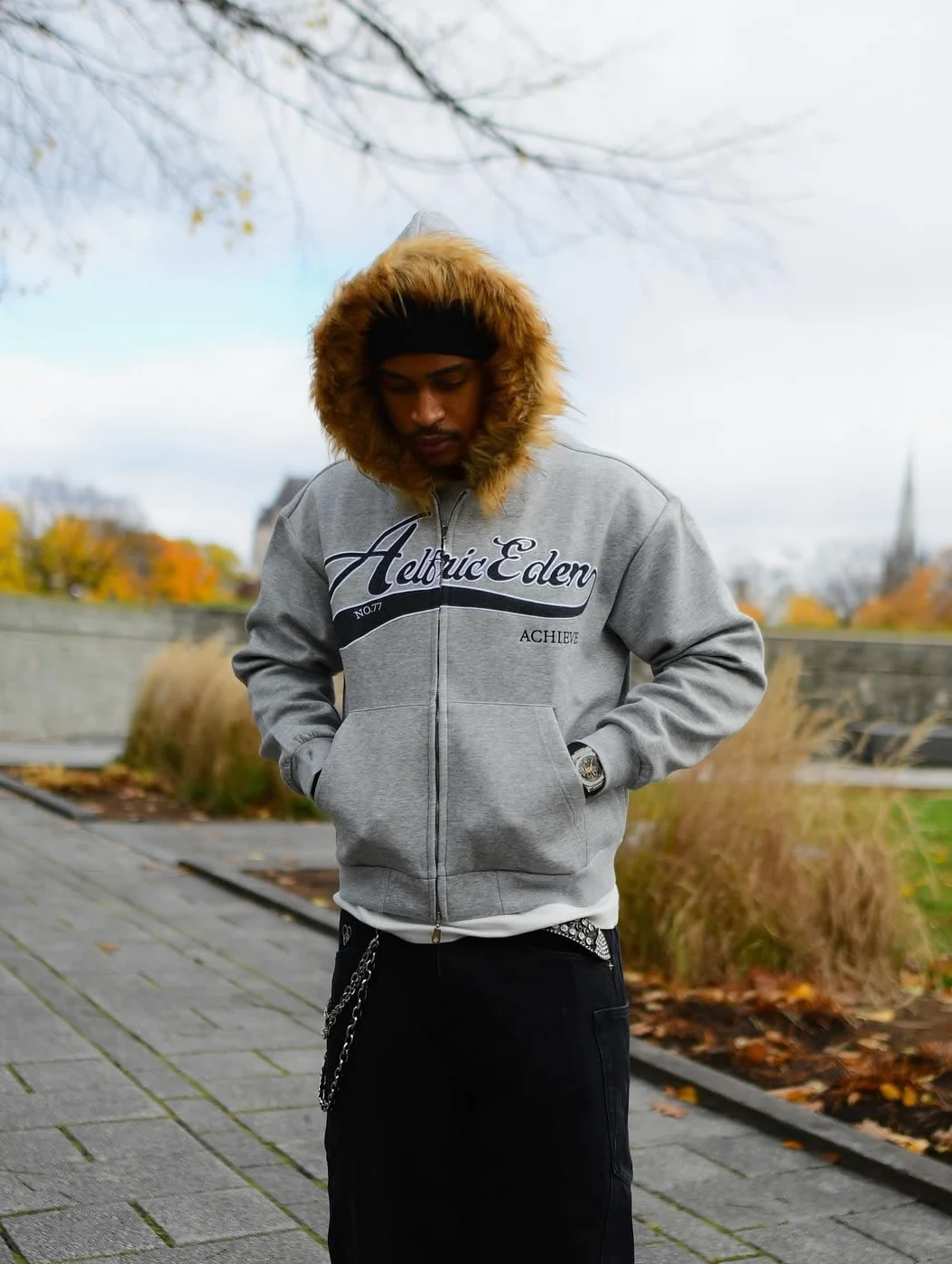 Aelfric Eden Damska bluza z kapturem ze sztucznego futra, męska kurtka z kapturem z zamkiem błyskawicznym, streetwear, bluza z kapturem, styl vintage, kurtka
