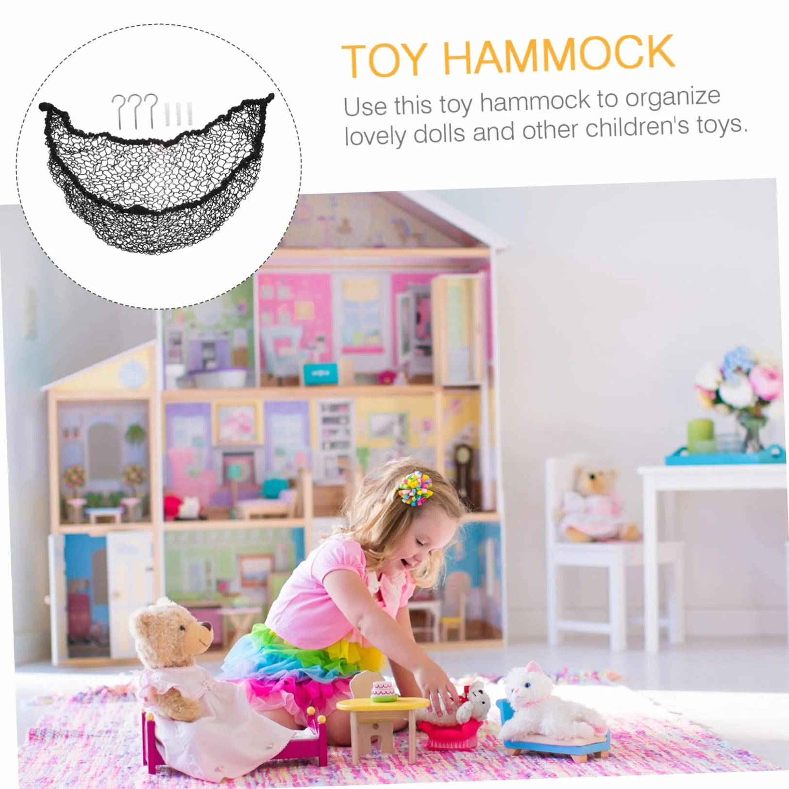 Toyvian Hamak do przechowywania, hamak B, zabawka dla dzieci, siatka do przechowywania, maskotka do maskotek, siatka, hamak, czarny
