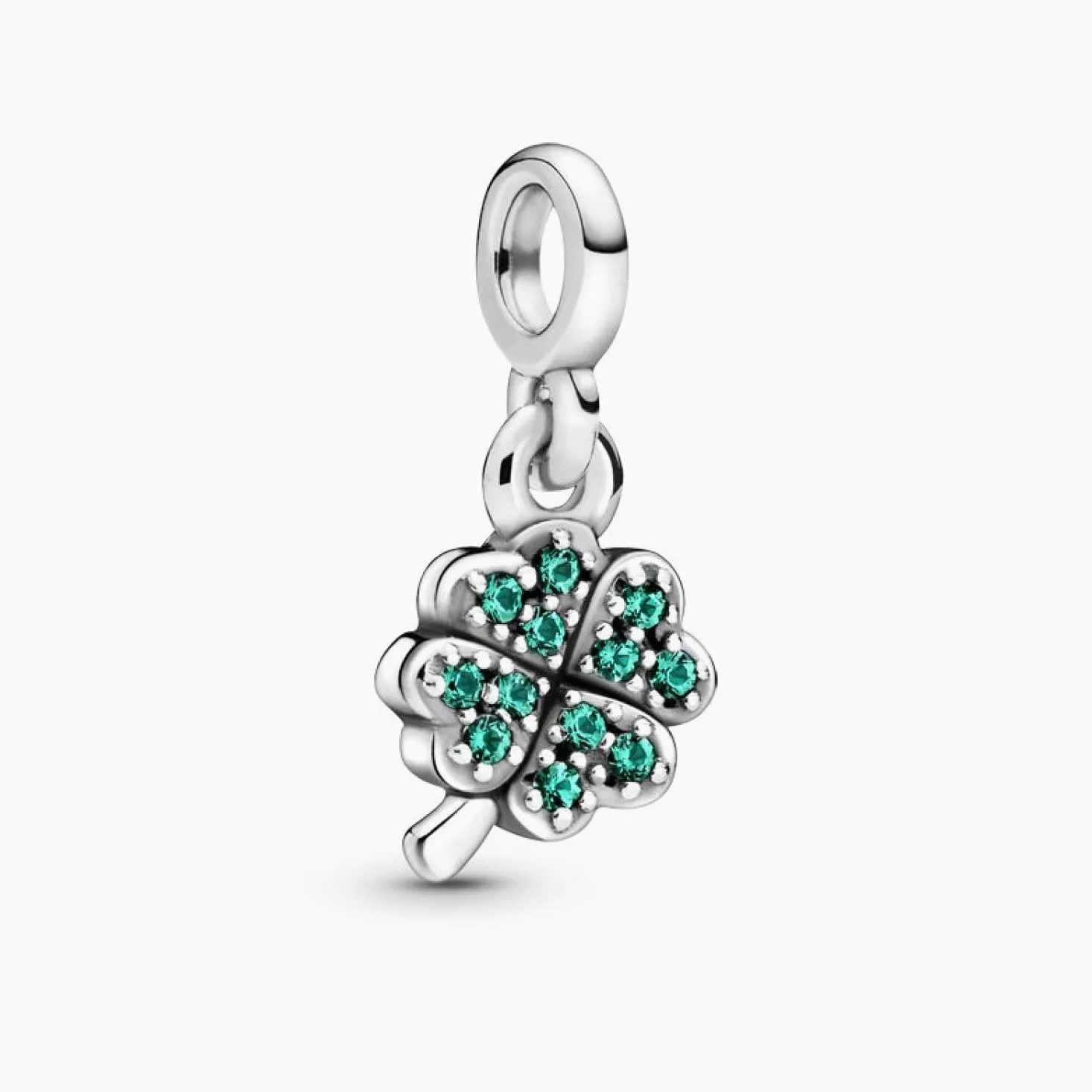 PANDORA Me Mein vierblättriges Kleeblatt Charm-Anhänger aus Sterling-Silber mit grünen Pavé- Schmucksteinen - 2,6 x 7,6 x 6,2 mm (T/H/B), Me Collection kompatibel
