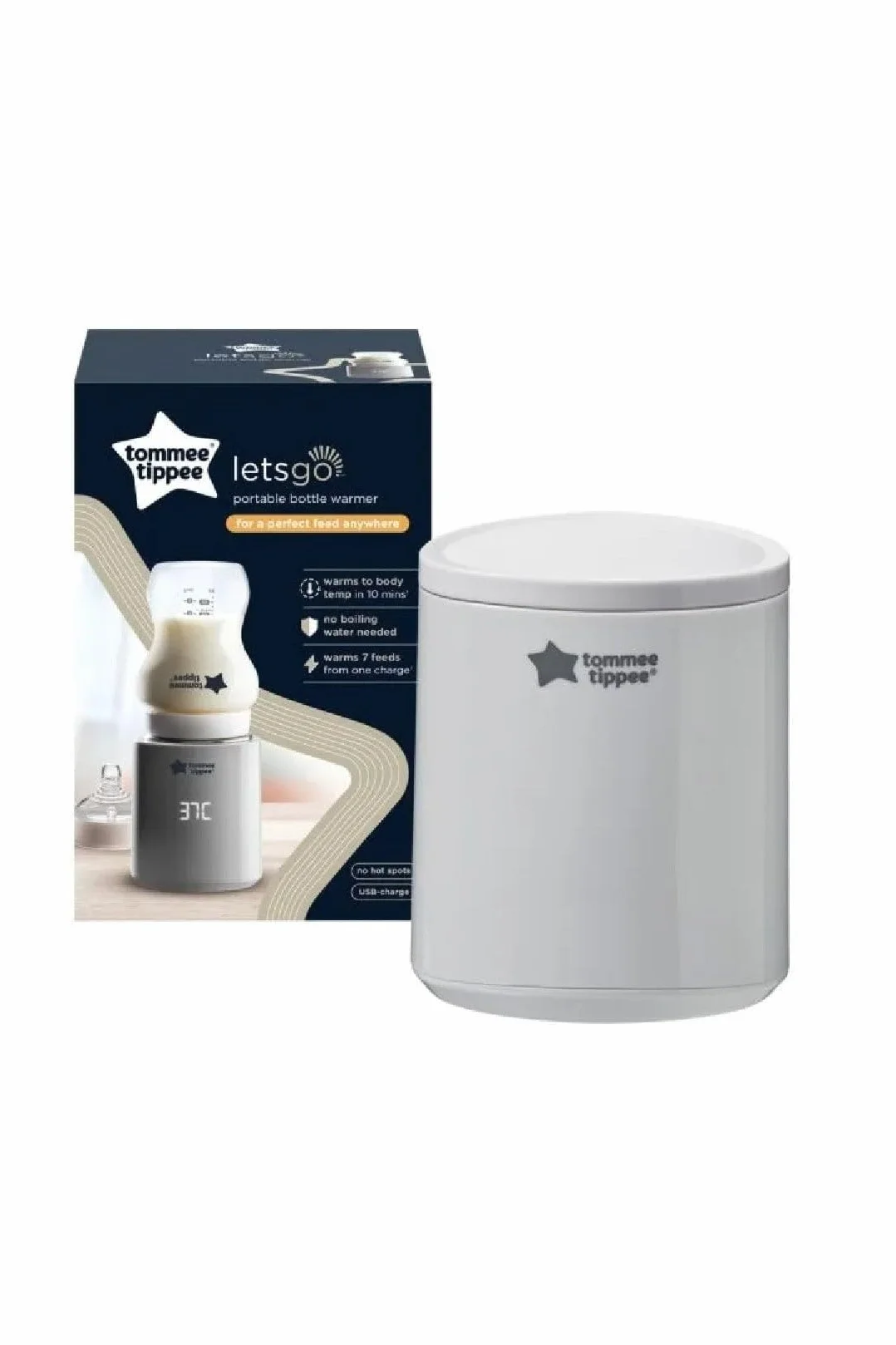 Tommee Tippee LetsGo przenośny podgrzewacz do butelek w podróży, ładowany przez USB, elektryczny podgrzewacz do butelek, lekki i przyjazny w podróży